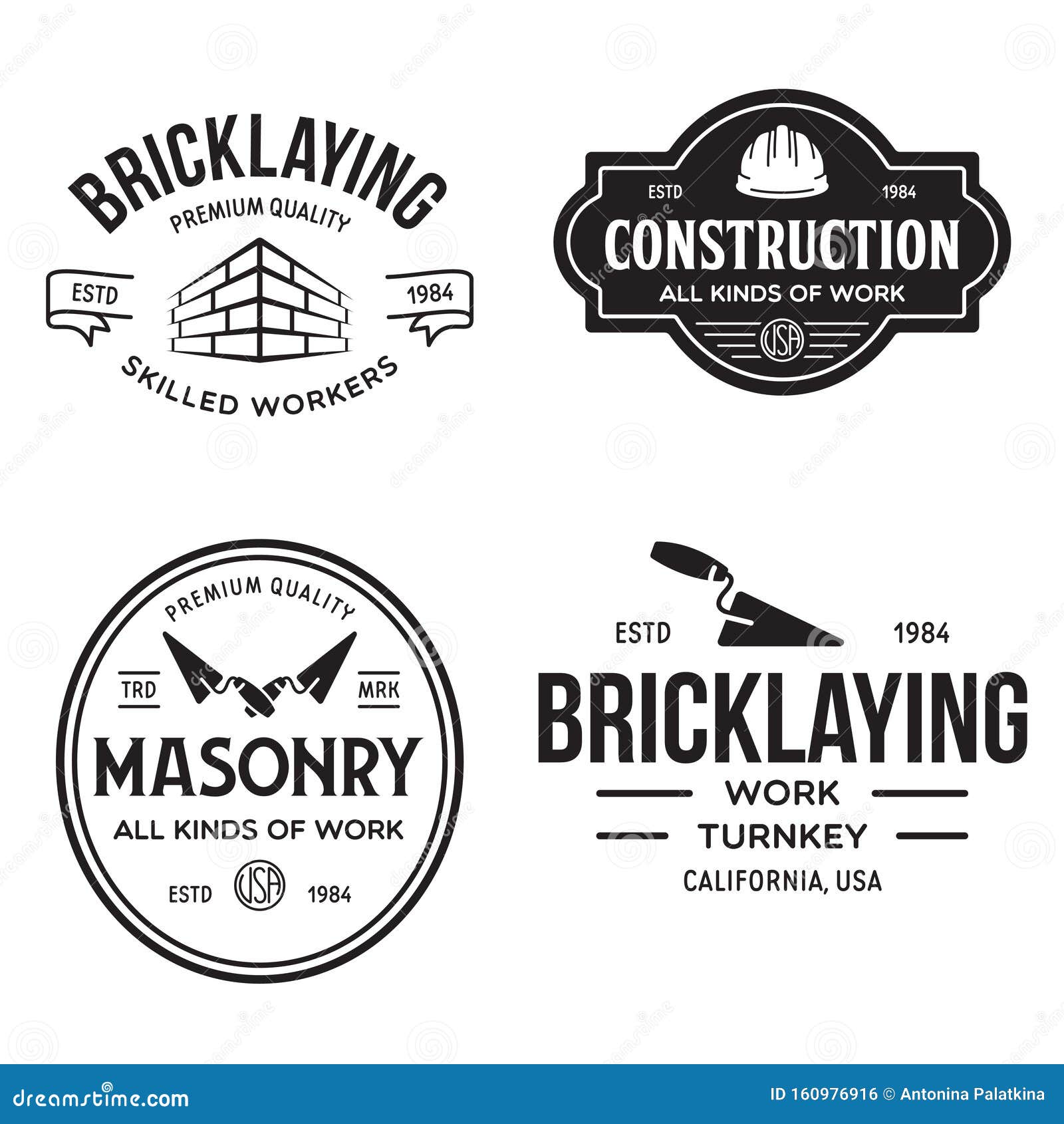 Set of Vintage Construction and Bricklaying Labels Stock Illustration