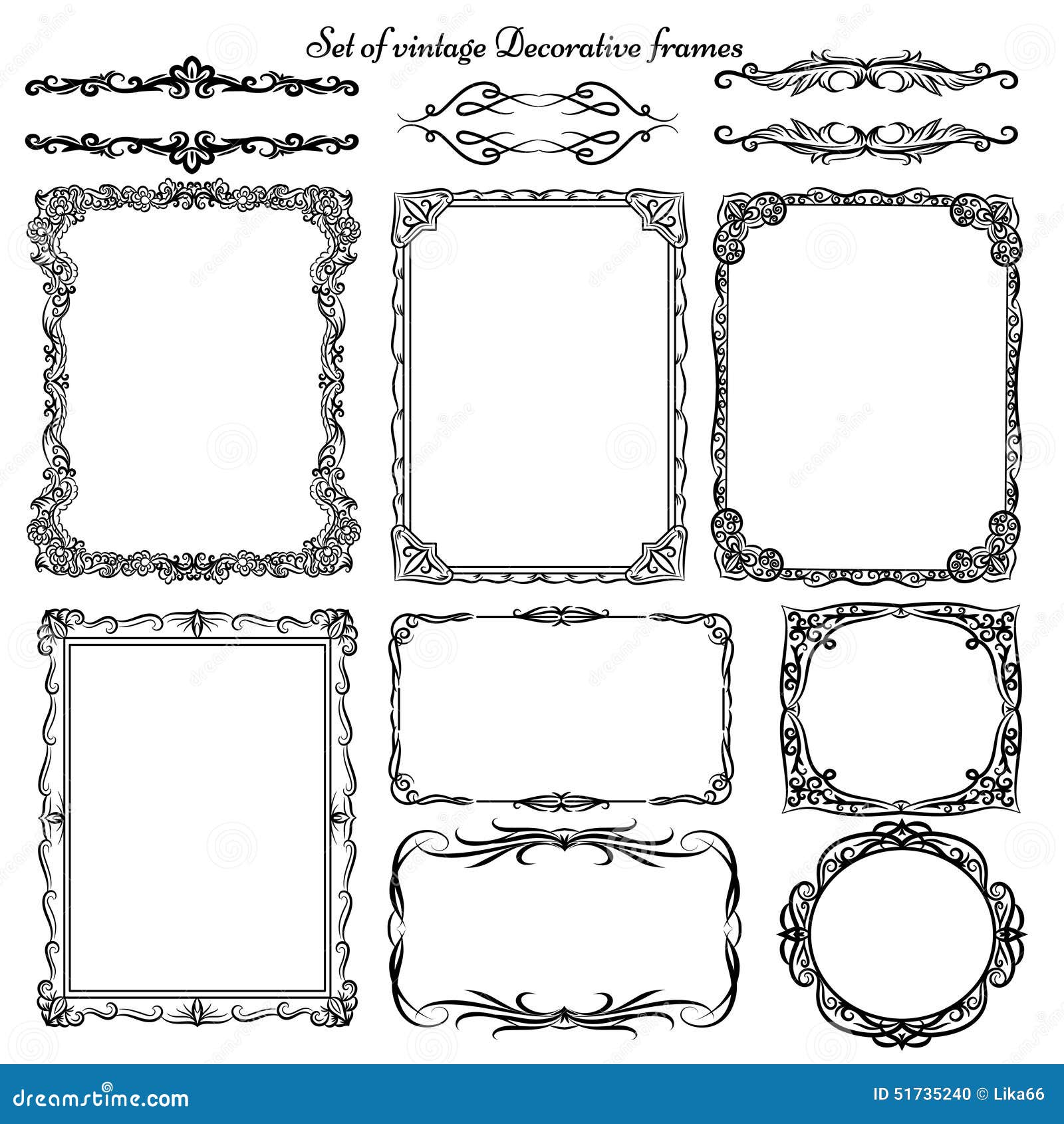 Download Set Of Vintage Decorative Borders And Frames. Stock Vector ...