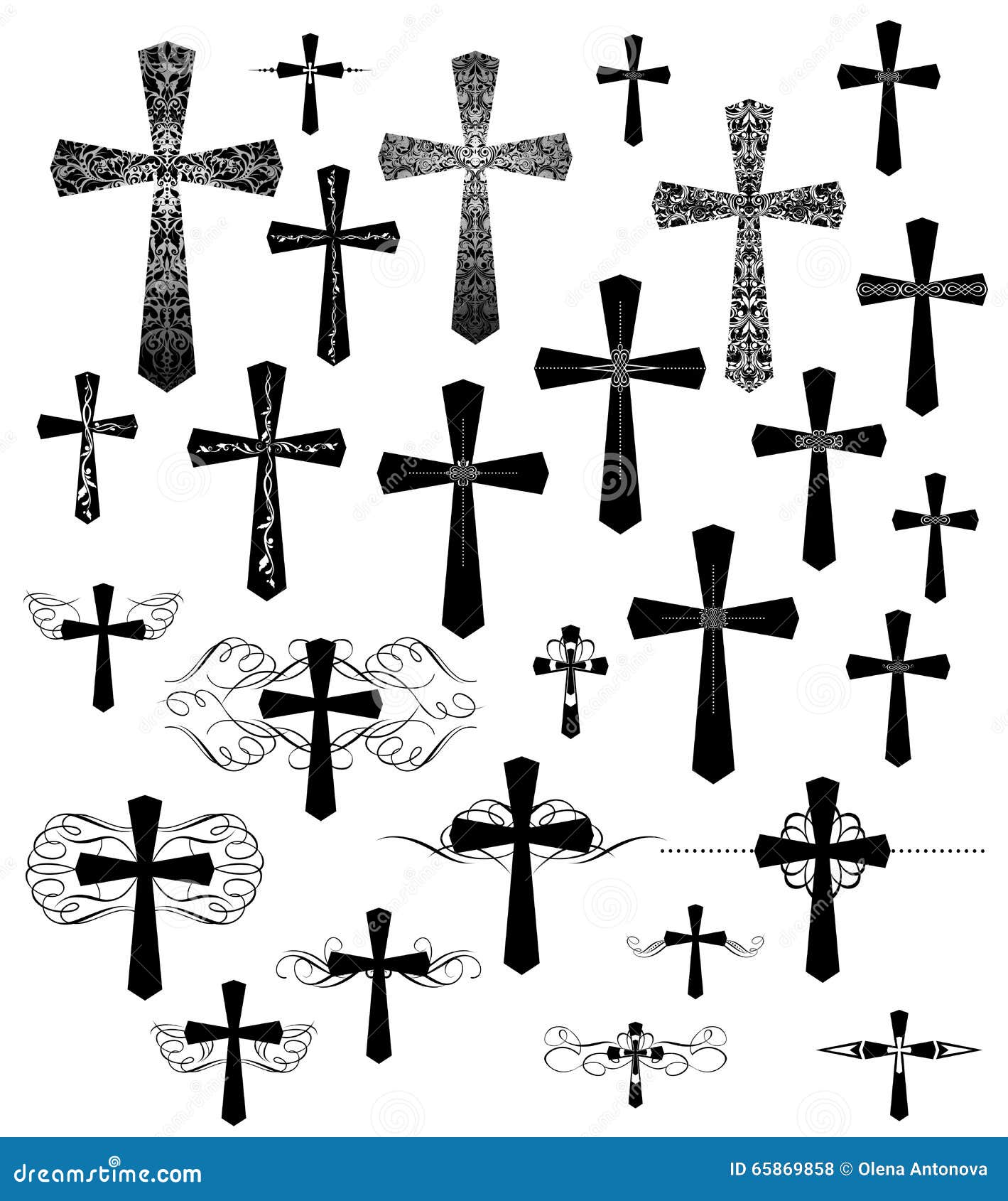 Set of Vintage Engraving Crosses with Flourishes Stock Vector ...