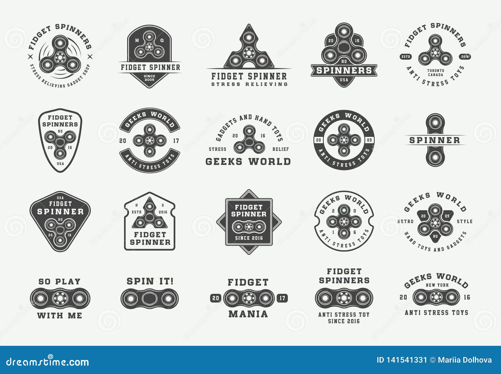 Set of Vintage Fidget Spinners Logos, Emblems, Badges and Motivational ...
