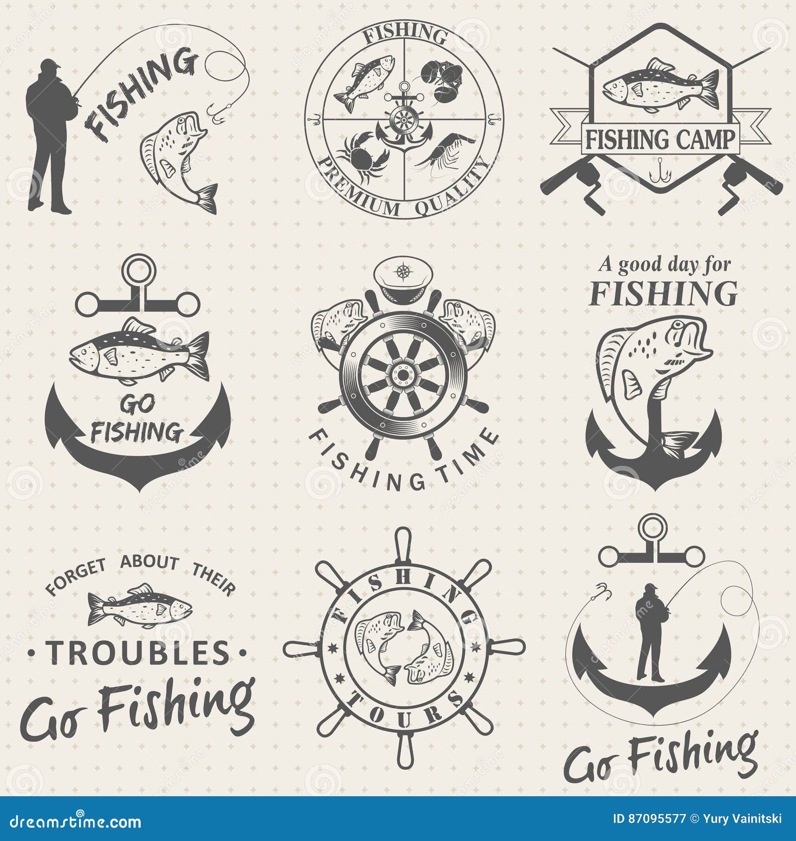 Set Of Vintage Fishing Labels Badges Stock Vector Illustration Of