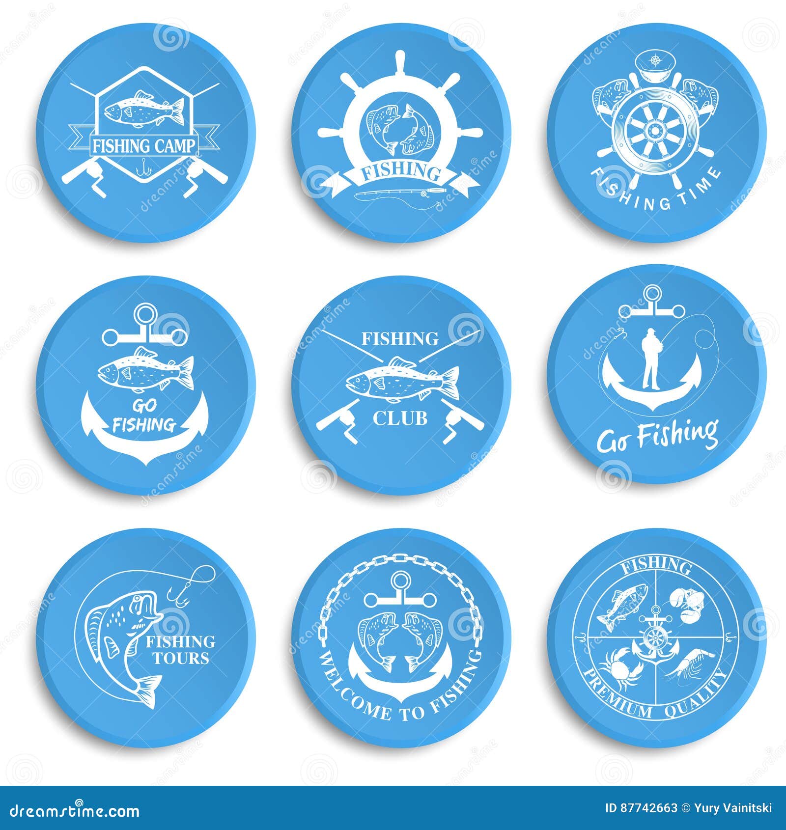 Set of Vintage Fishing Labels, Badges Stock Vector Illustration of