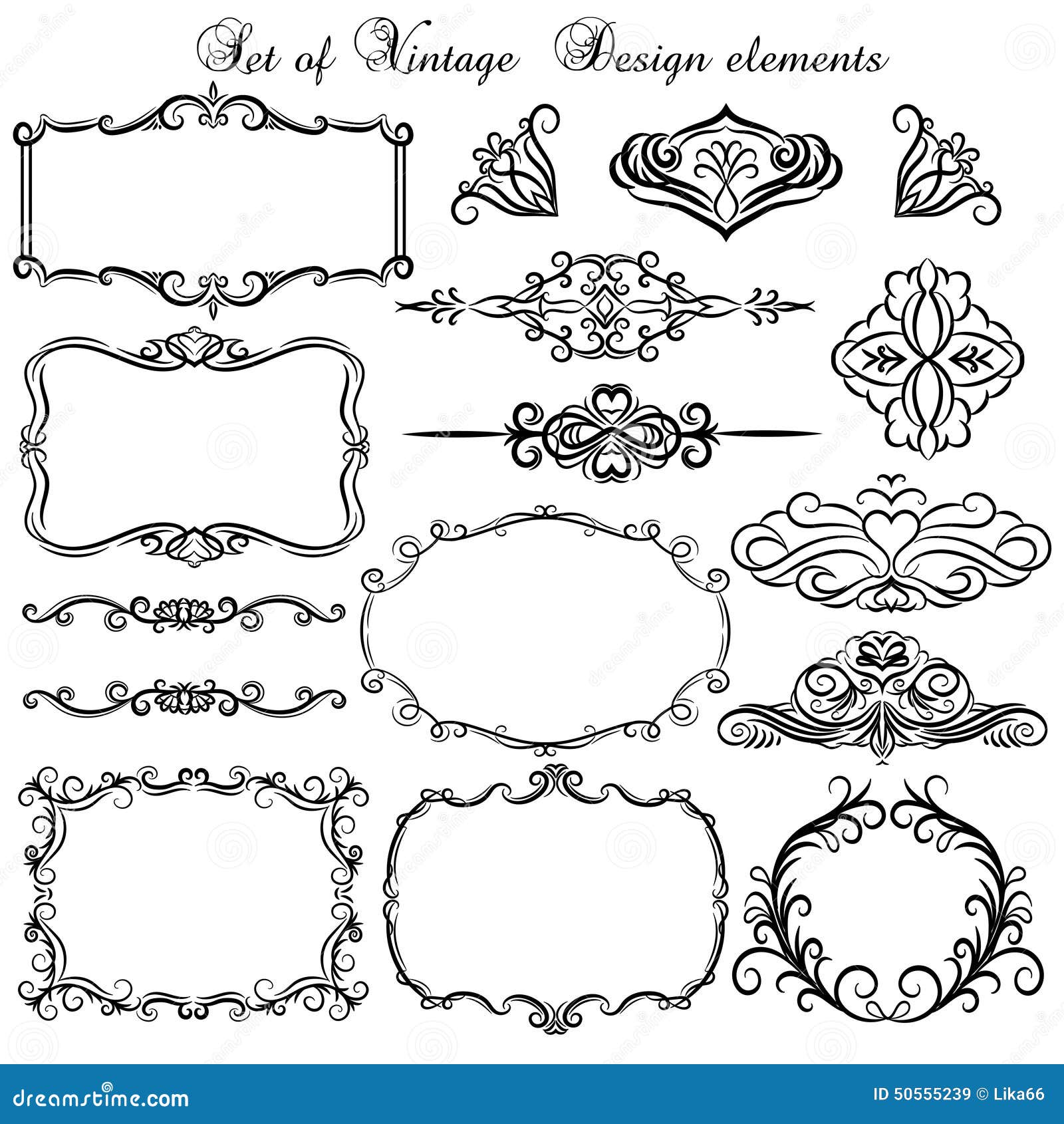 Set of Vintage Frames and Borders Stock Vector - Illustration of drawn ...