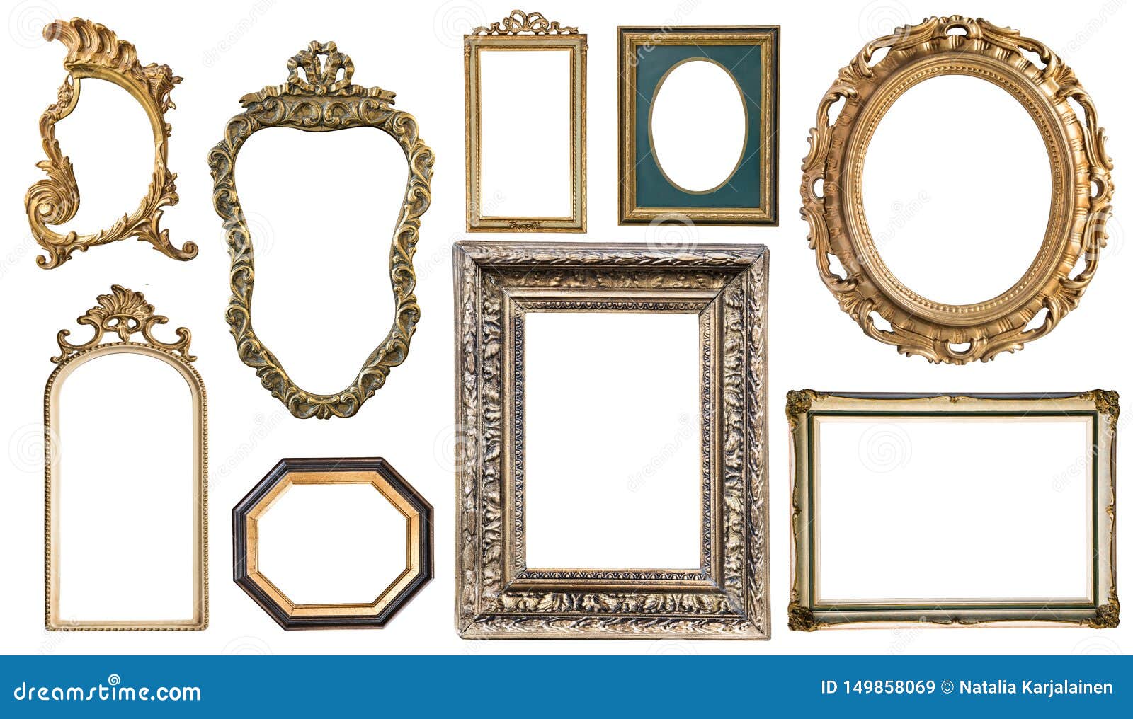 Set Vintage Frames with an Ornament Isolated on White. Retro Style