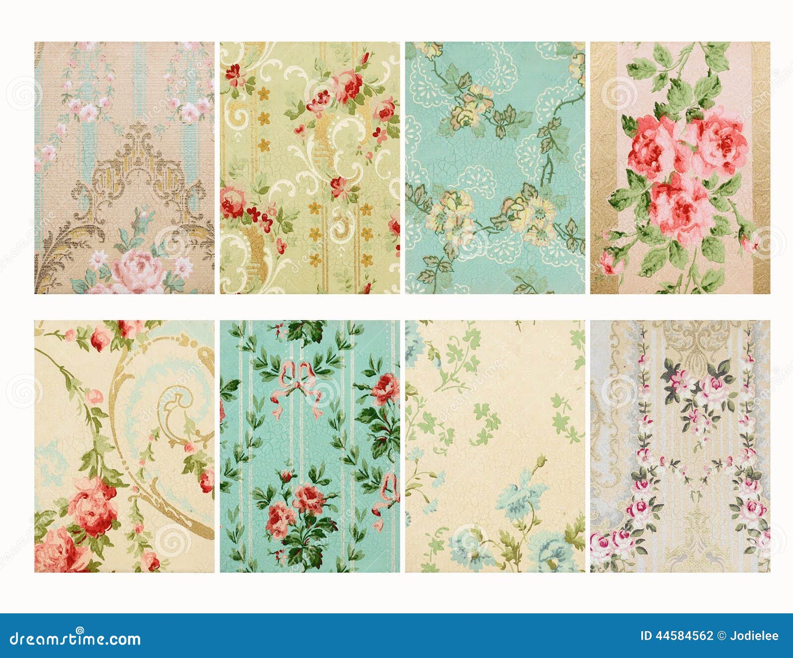 set of vintage french floral shabby floral chic walloper background samples