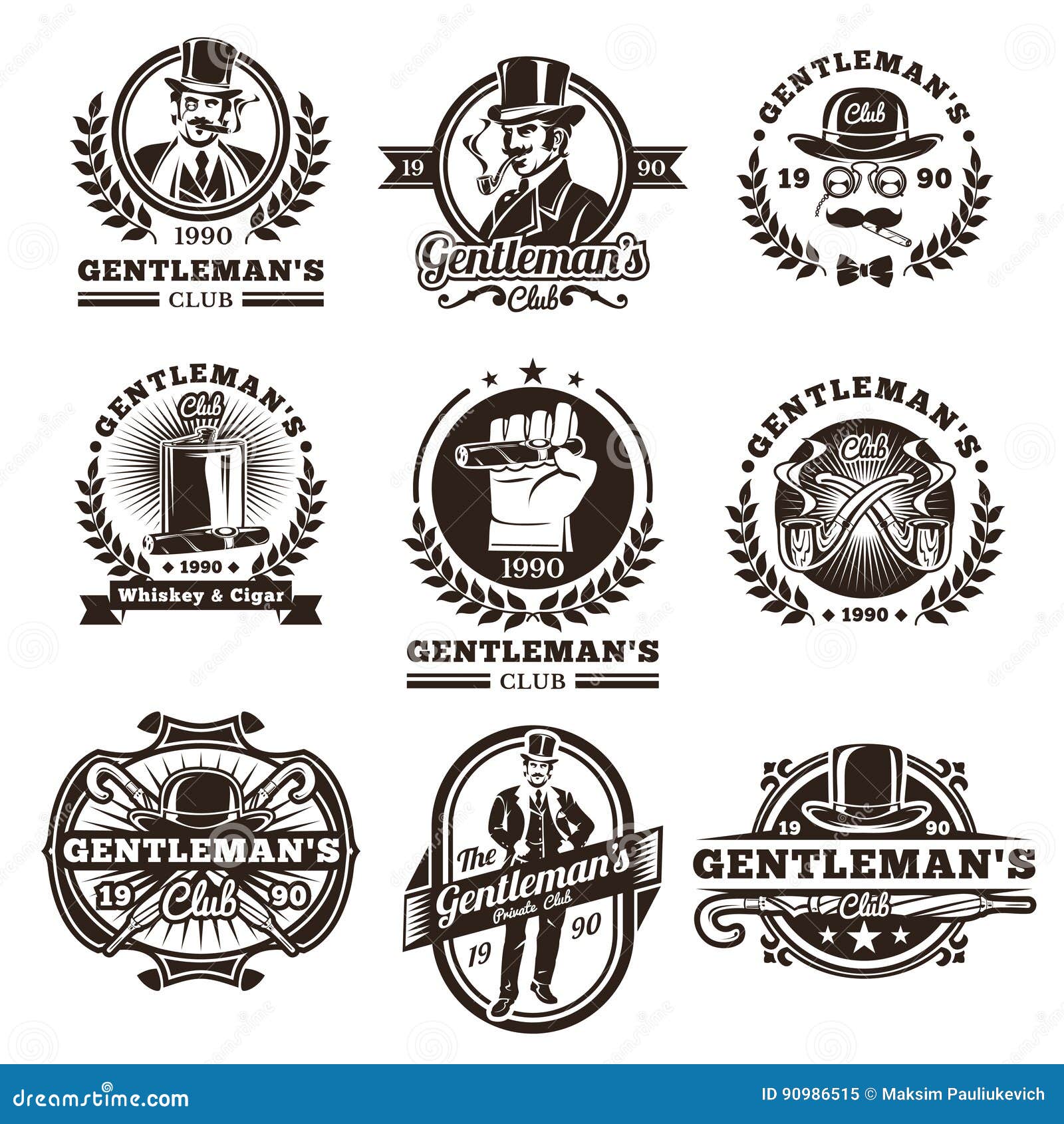 Set of Vintage Gentleman Emblems, Labels. Stock Illustration ...