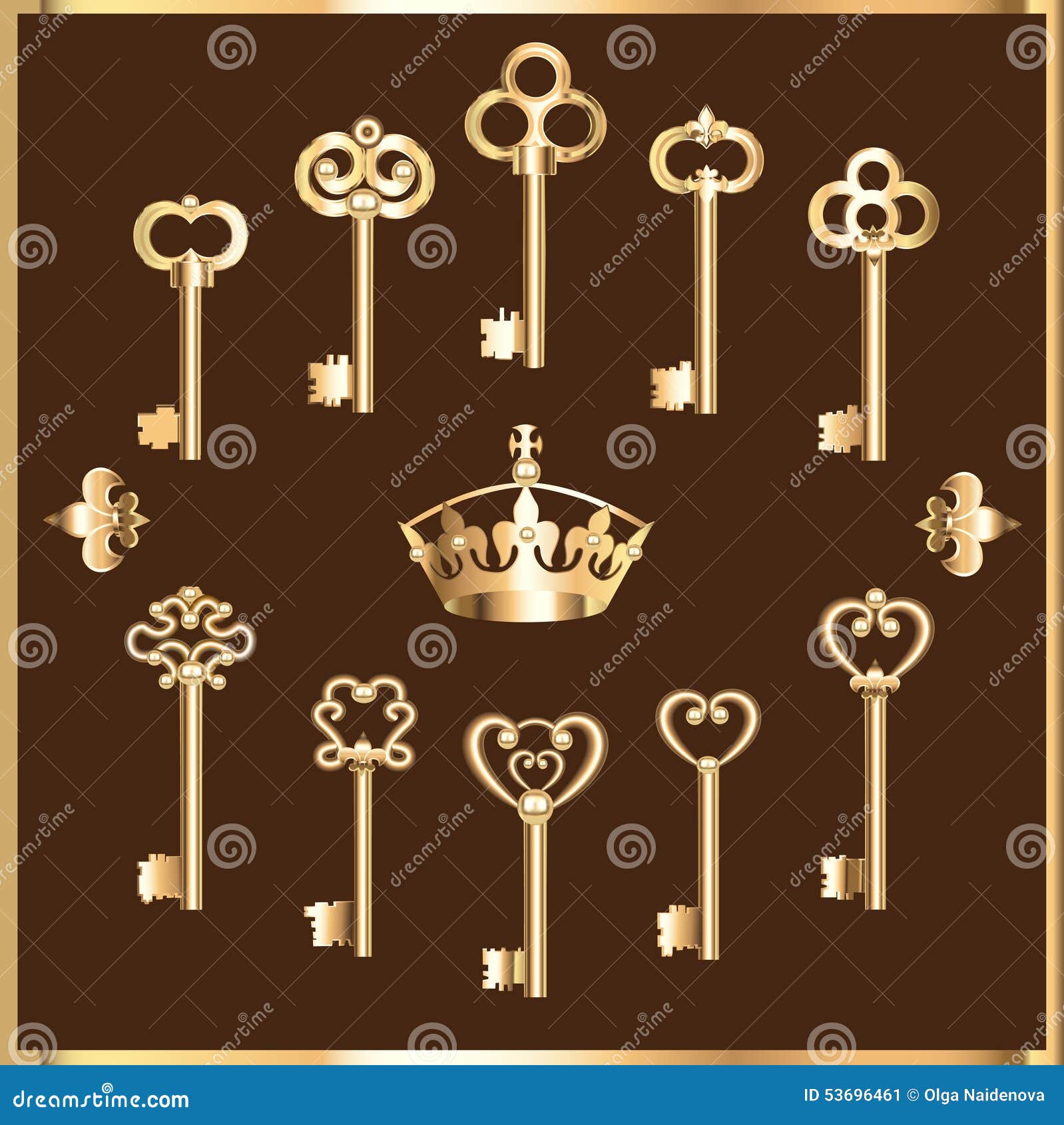 Set of vintage gold keys stock vector. Illustration of vector 53696461