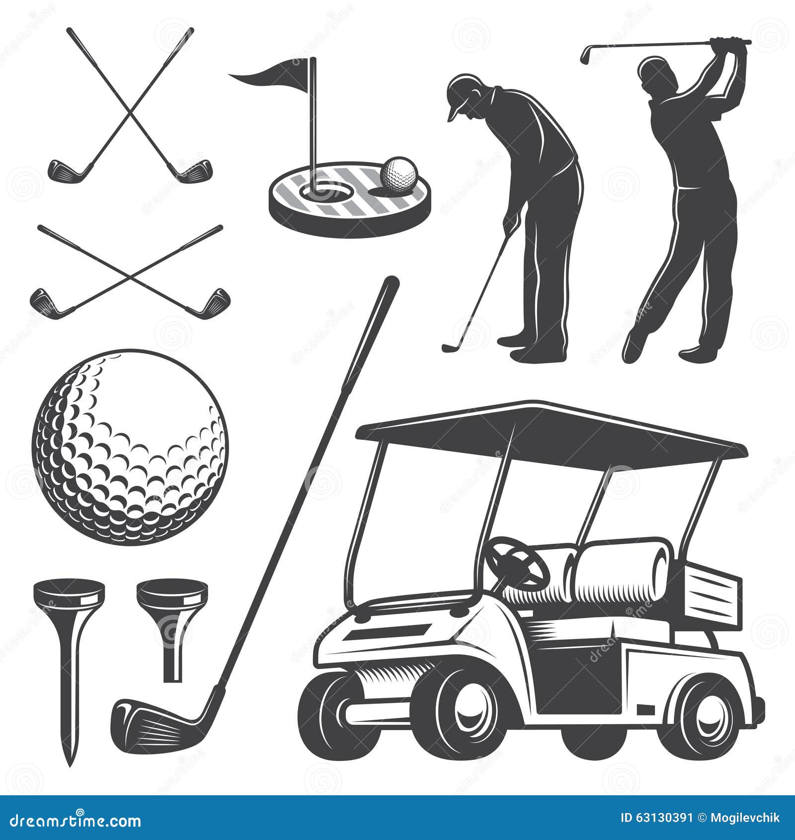 Set of Vintage Golf Elements Stock Vector Illustration of grass, lawn 63130391
