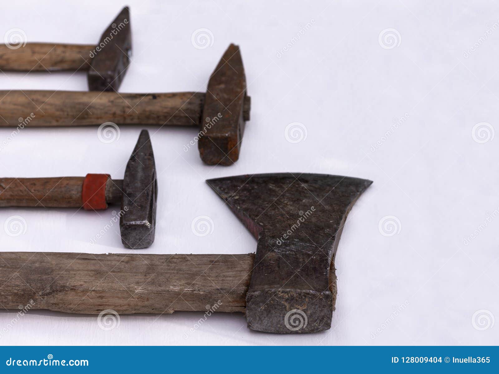 Set of Vintage Hand Construction Tools on a White Background Stock