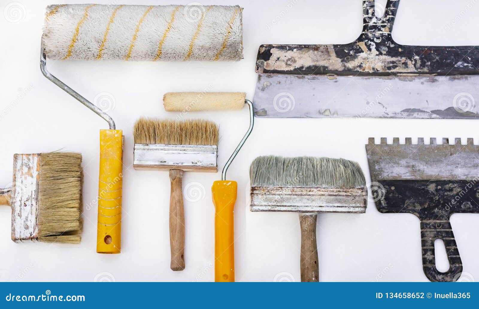 Set of Vintage Hand Painting Tools on a White Background Stock Photo