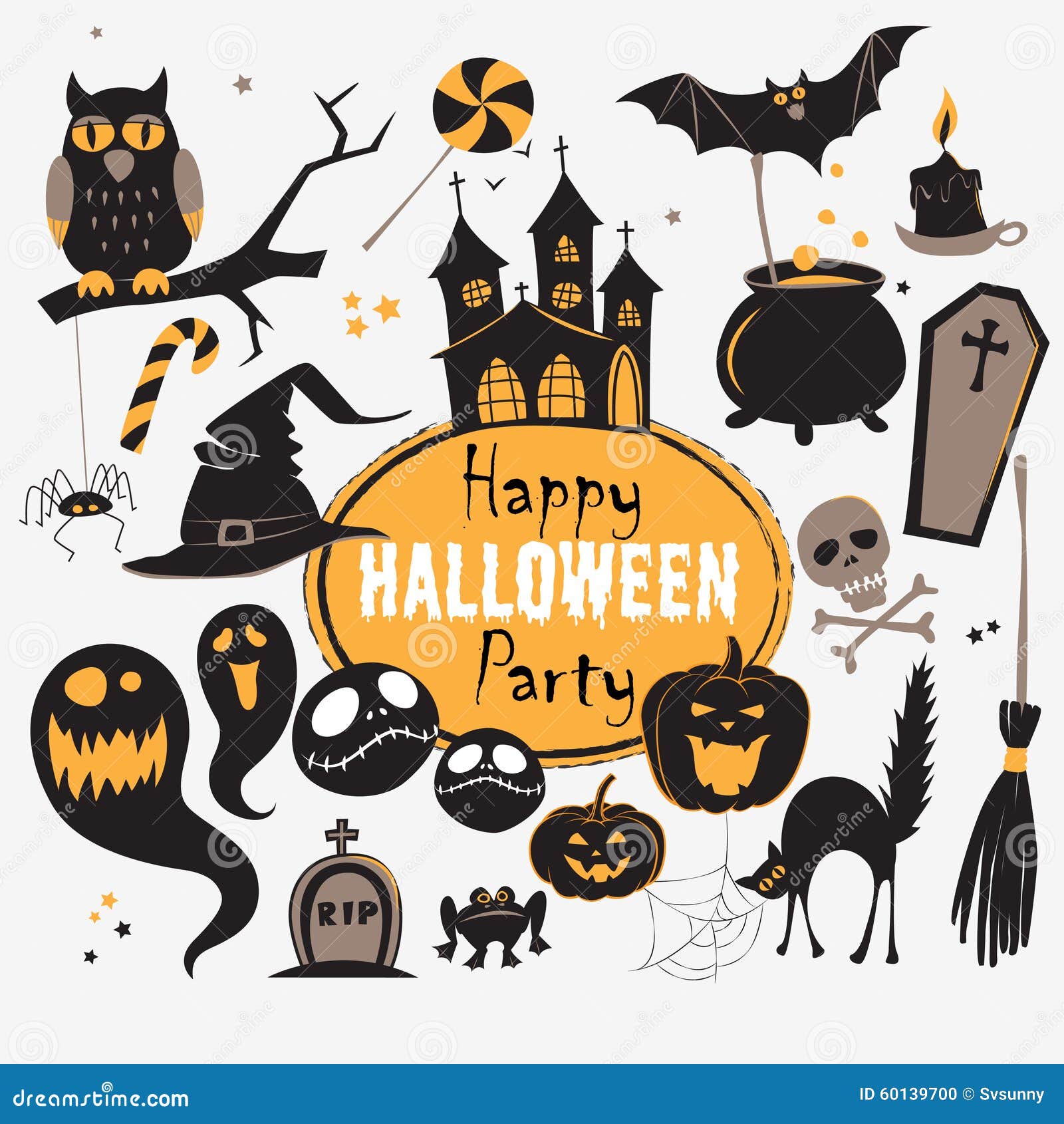 Download Set Of Vintage Happy Halloween Flat Icons. Halloween Scrapbook Stock Vector - Image: 60139700