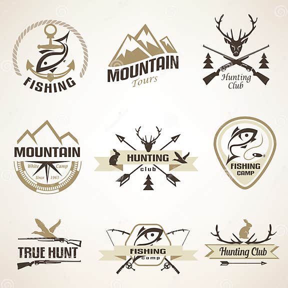 Set of Vintage Hunting and Fishing Emblems Stock Vector - Illustration ...
