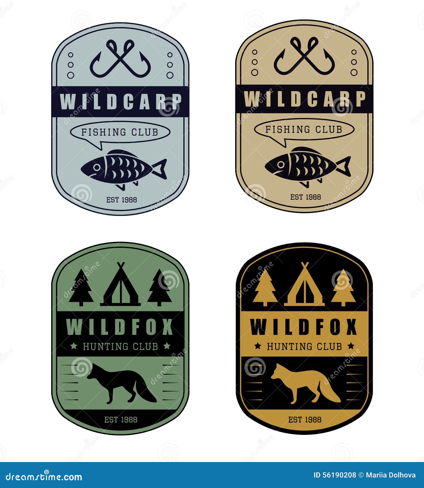 Set of Vintage Hunting and Fishing Logo Stock Vector