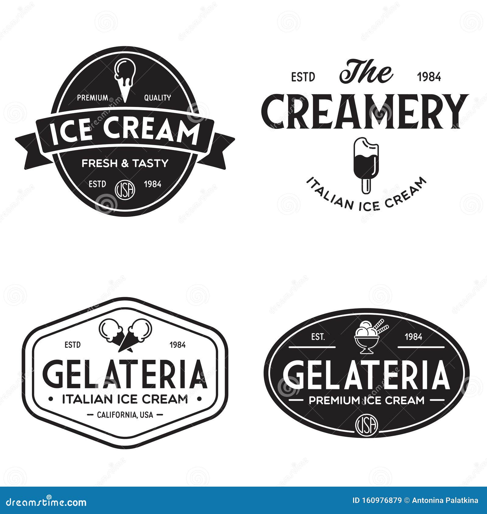 Set of Vintage Ice Cream Shop Logo Badges and Labels ...