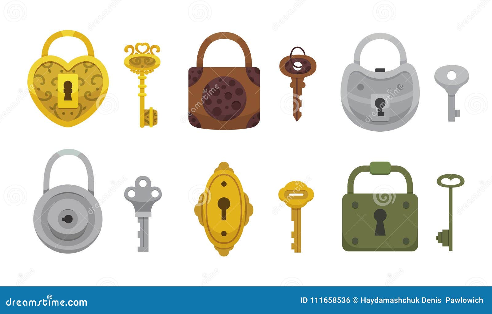Set of Vintage Keys and Locks. Vector Illustration Cartoon Padlock. Secret, Mystery or Safe Icon. Stock Vector - Illustration of isolated, household: 111658536 Set of Vintage Keys and Locks. Vector Illustration Cartoon Padlock. Secret, Mystery or Safe Icon. Stock Vector - Illustration of isolated, household: 111658536