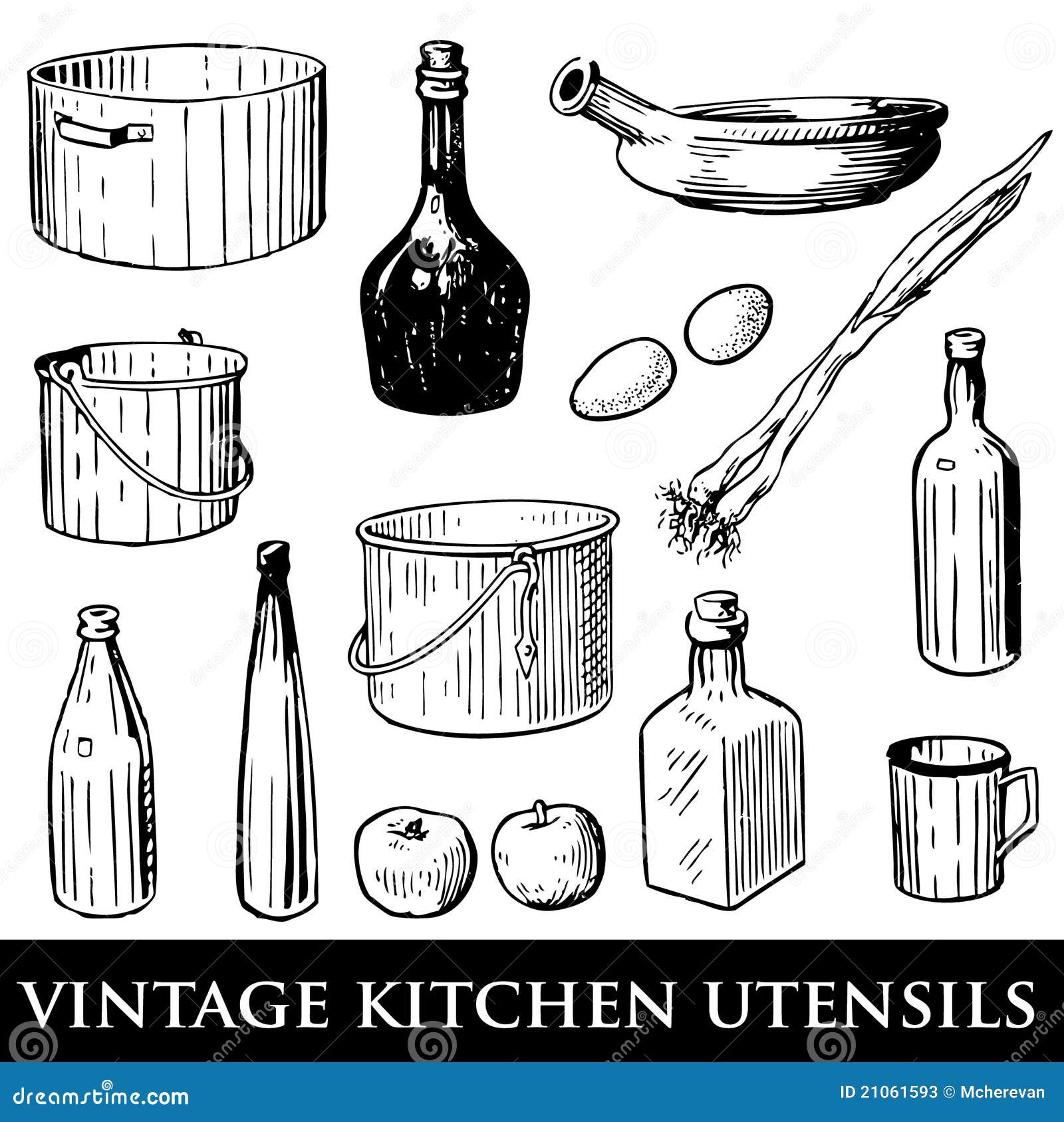 Set of Vintage Kitchen Utensils Stock Vector Illustration of