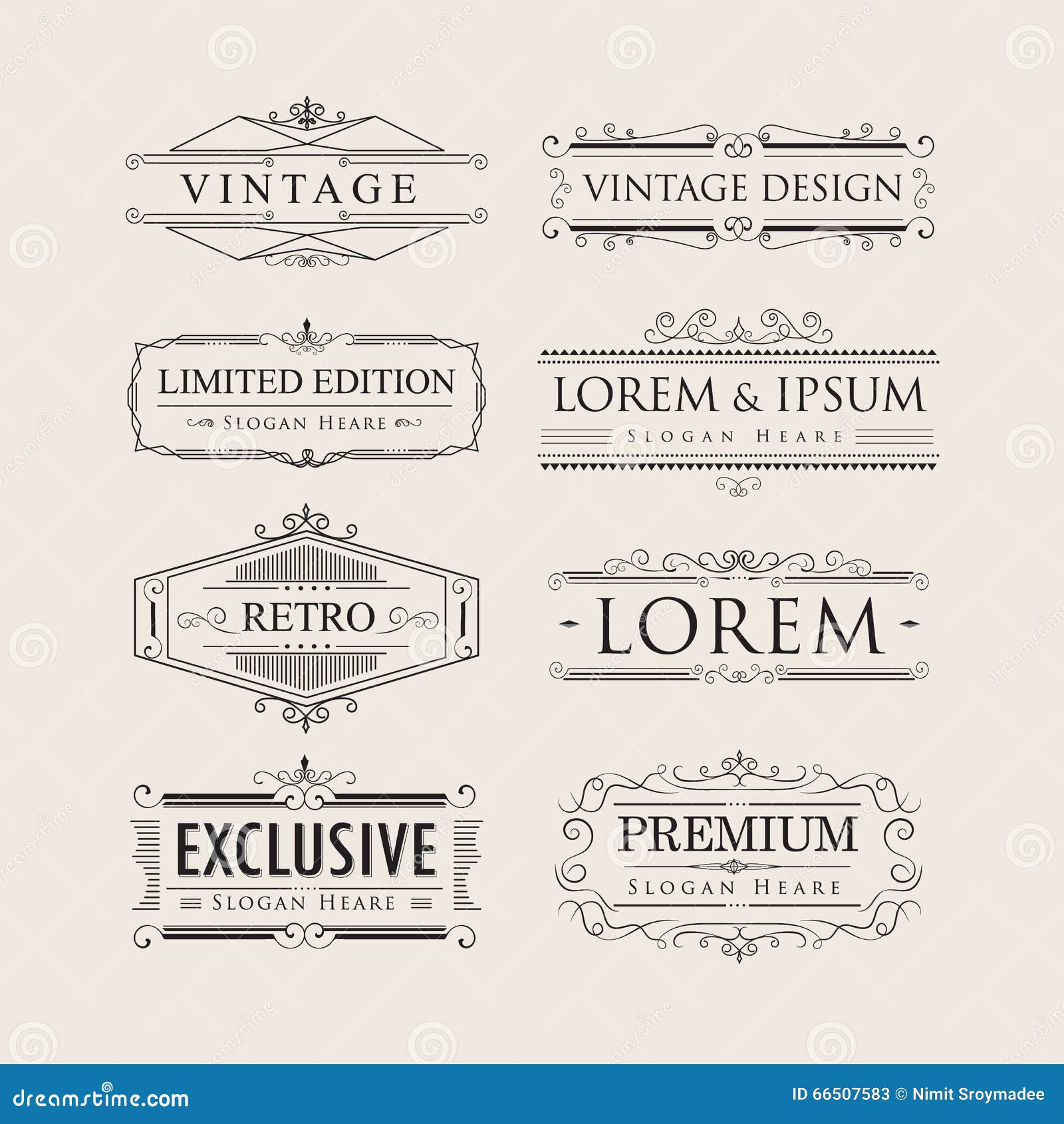 set vintage luxury calligraphy flourishes elegant logos badges