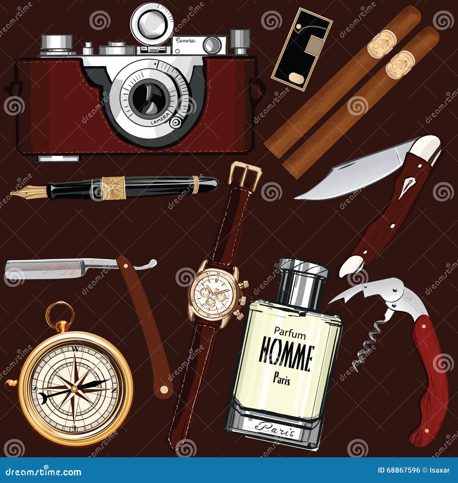 Set of Vintage Men S Accessories Stock Vector Illustration of icon