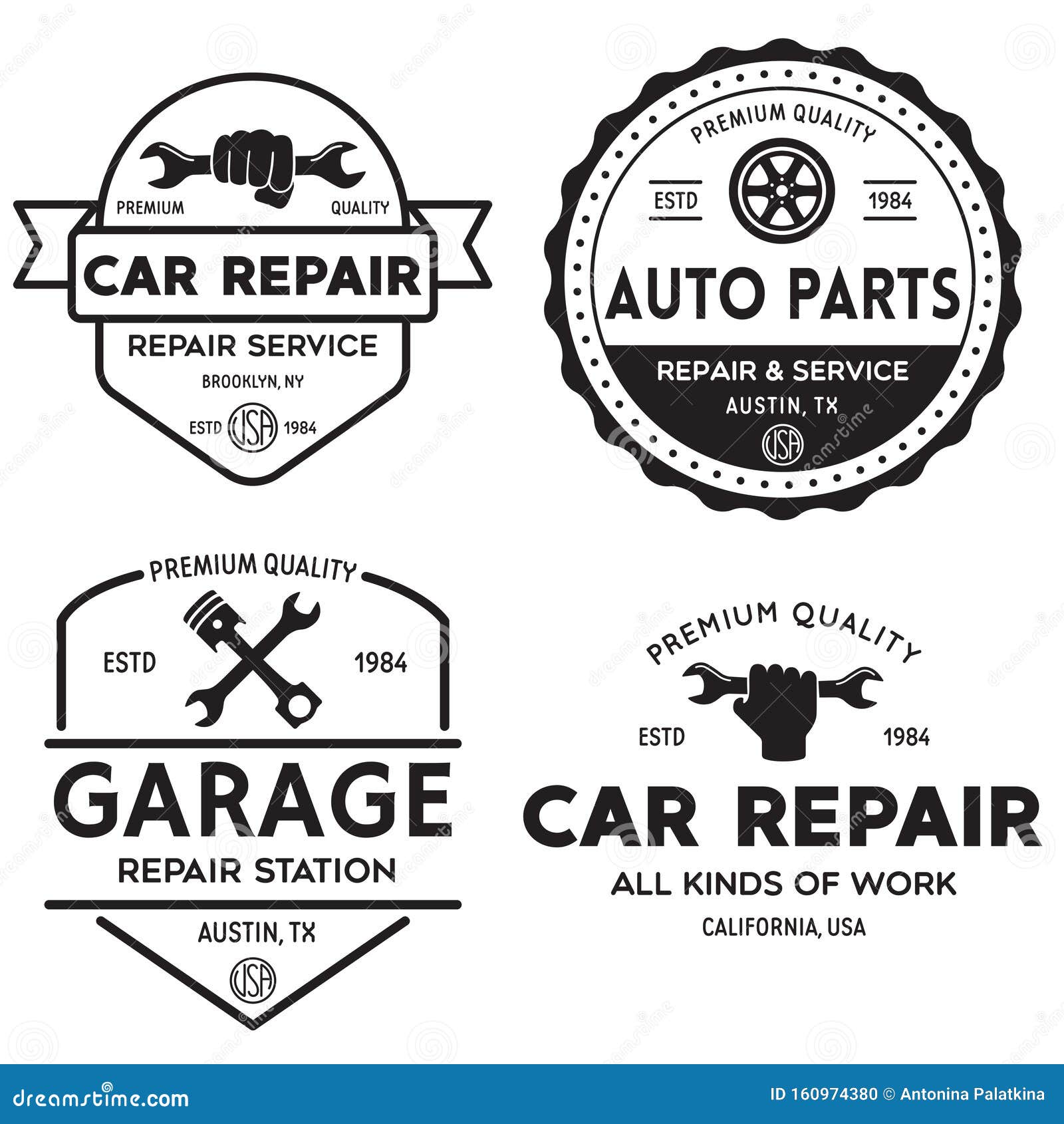 Set of Vintage Monochrome Car Repair Service Templates of Emblems ...