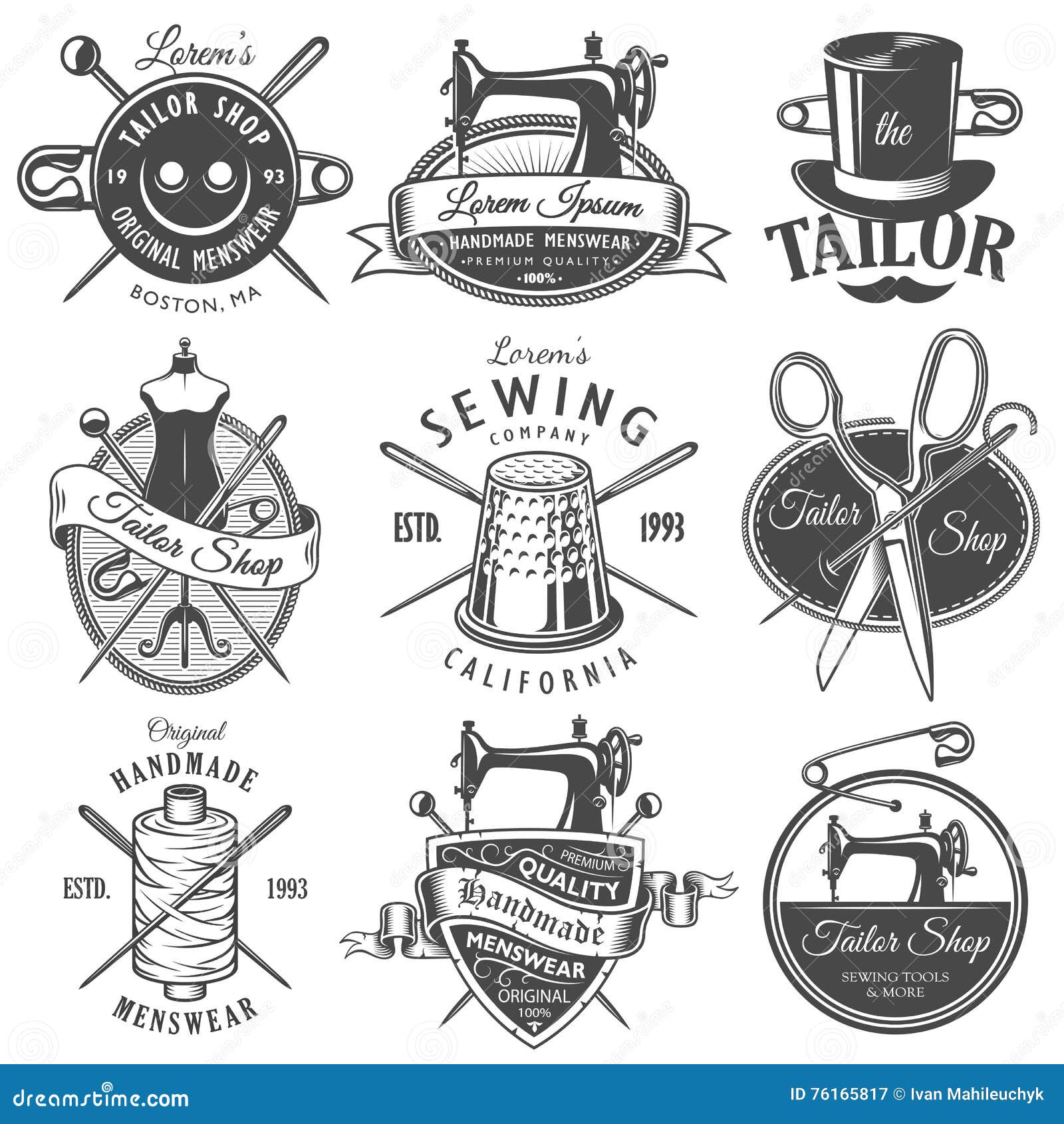 Set of Vintage Monochrome Tailor Emblems Stock Vector - Illustration of ...