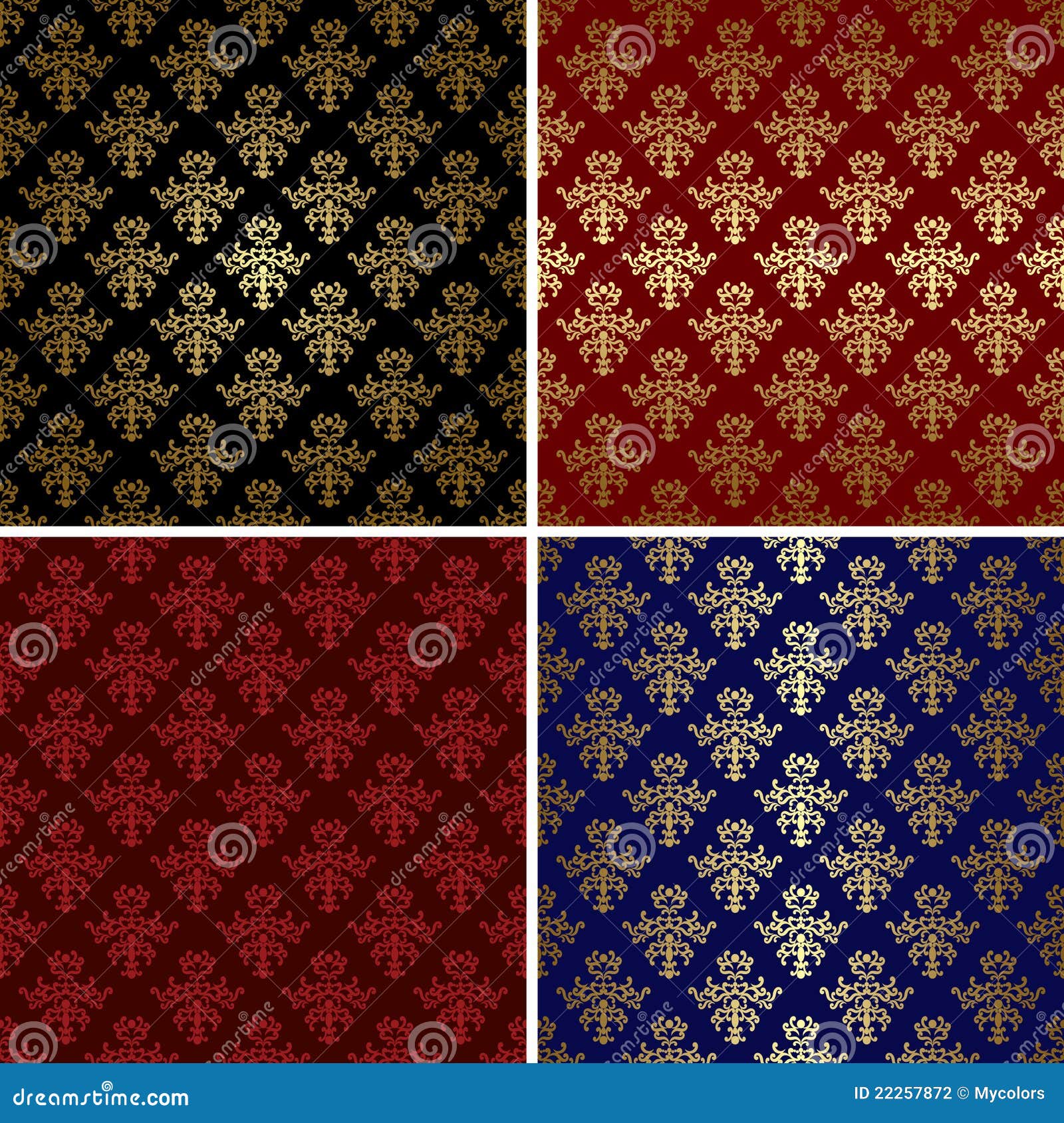 set of vintage patterns with gold tracery - eps