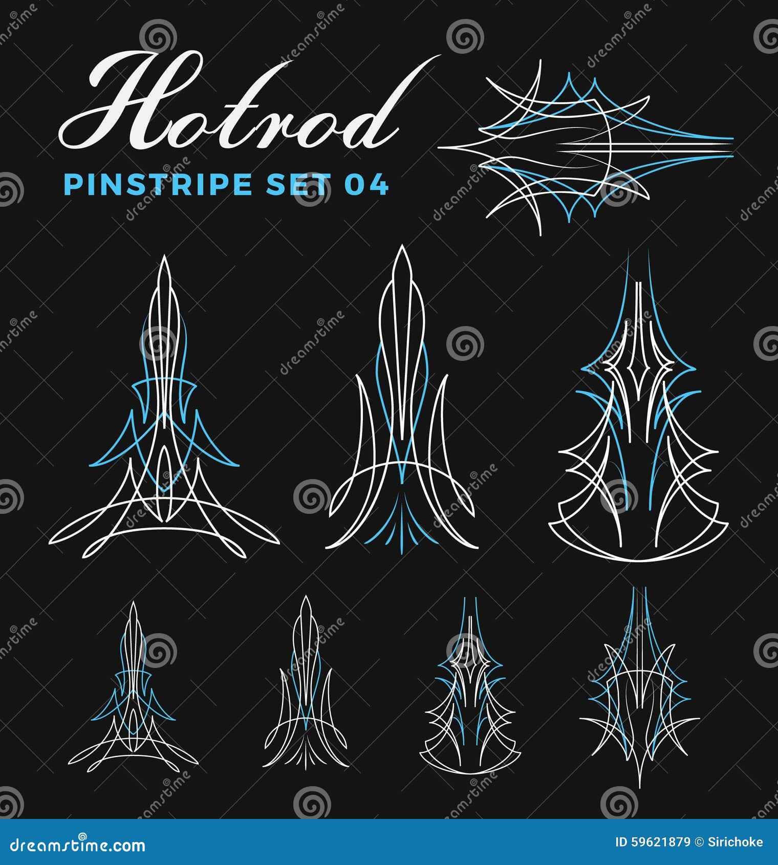 set of vintage pin striping line art.