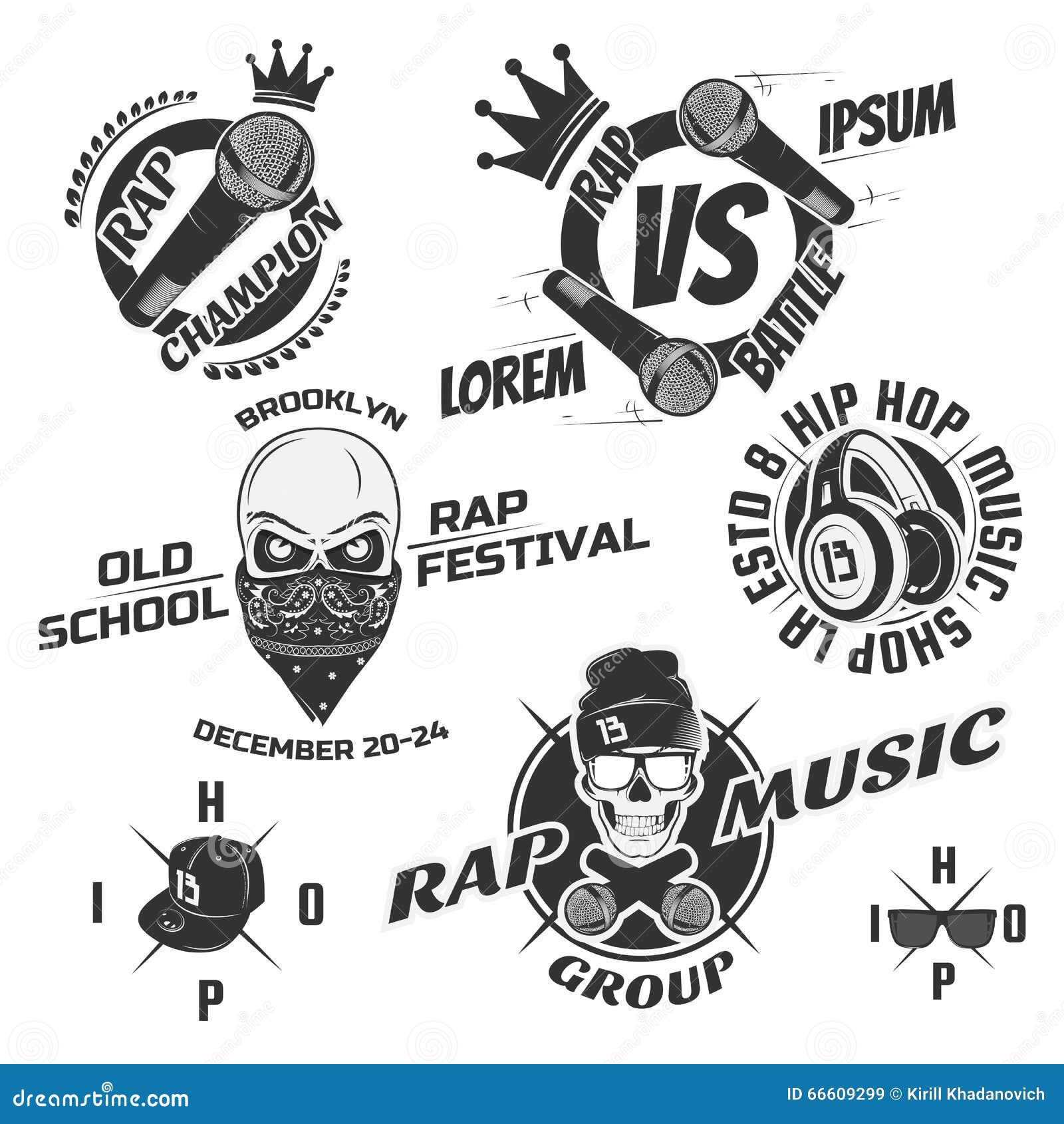 Set Of Vintage Rap Emblems, Labels And Design Elements. Monochrome ... Vintage Music Logos