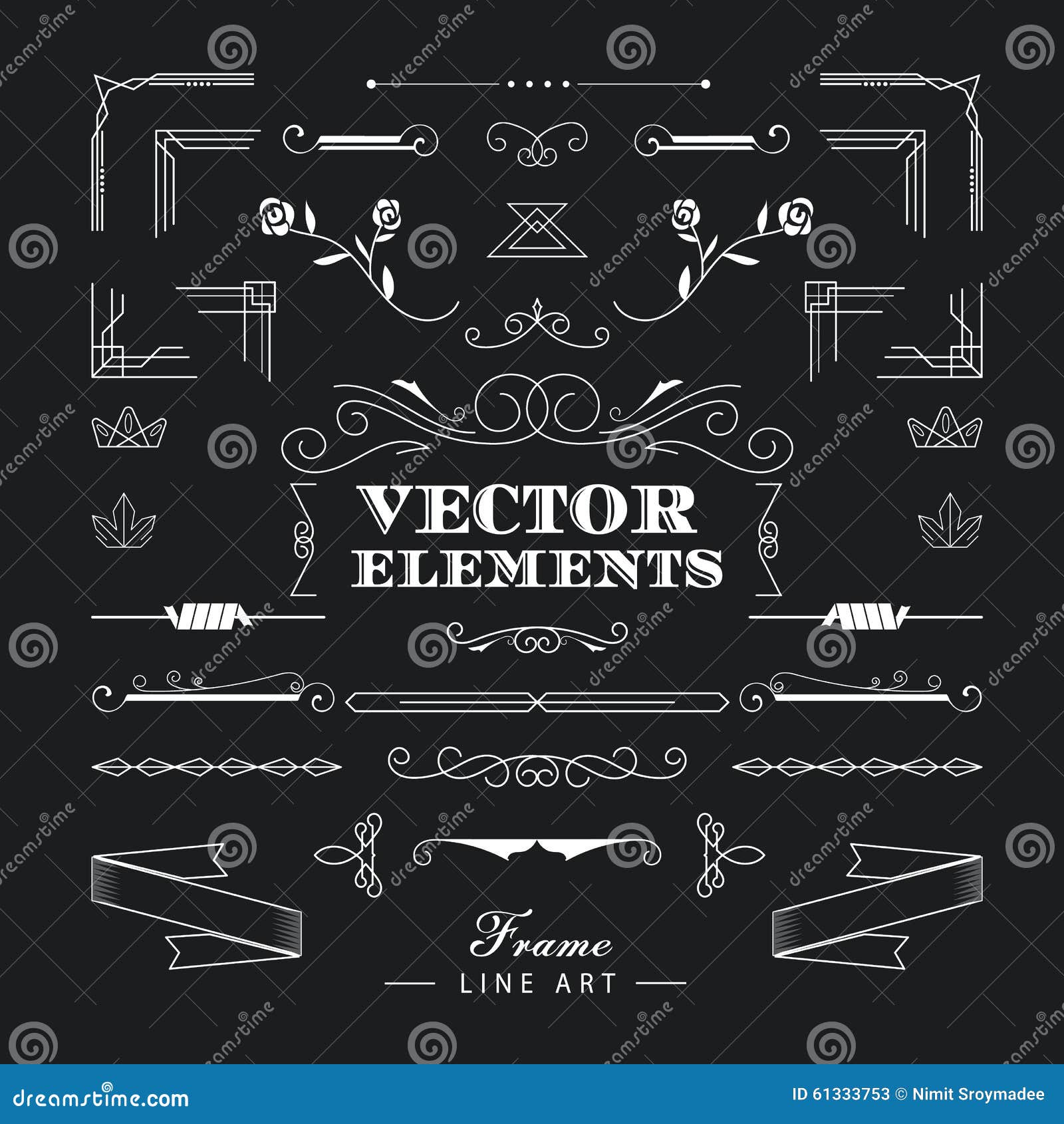 Set of Vintage Retro Linear Thin Line Art Deco Design Elements G Stock
