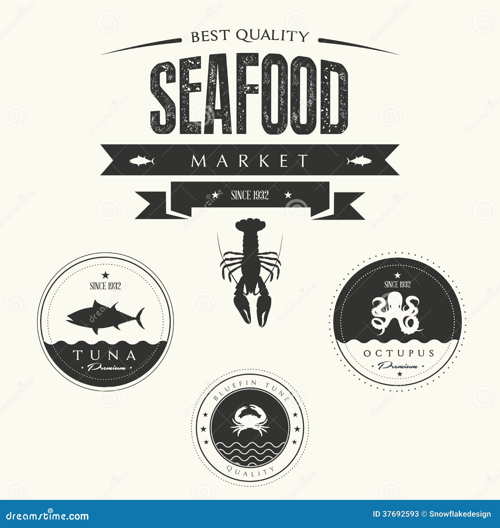 Set of Vintage Seafood Labels, Badges and Design Stock Vector ...