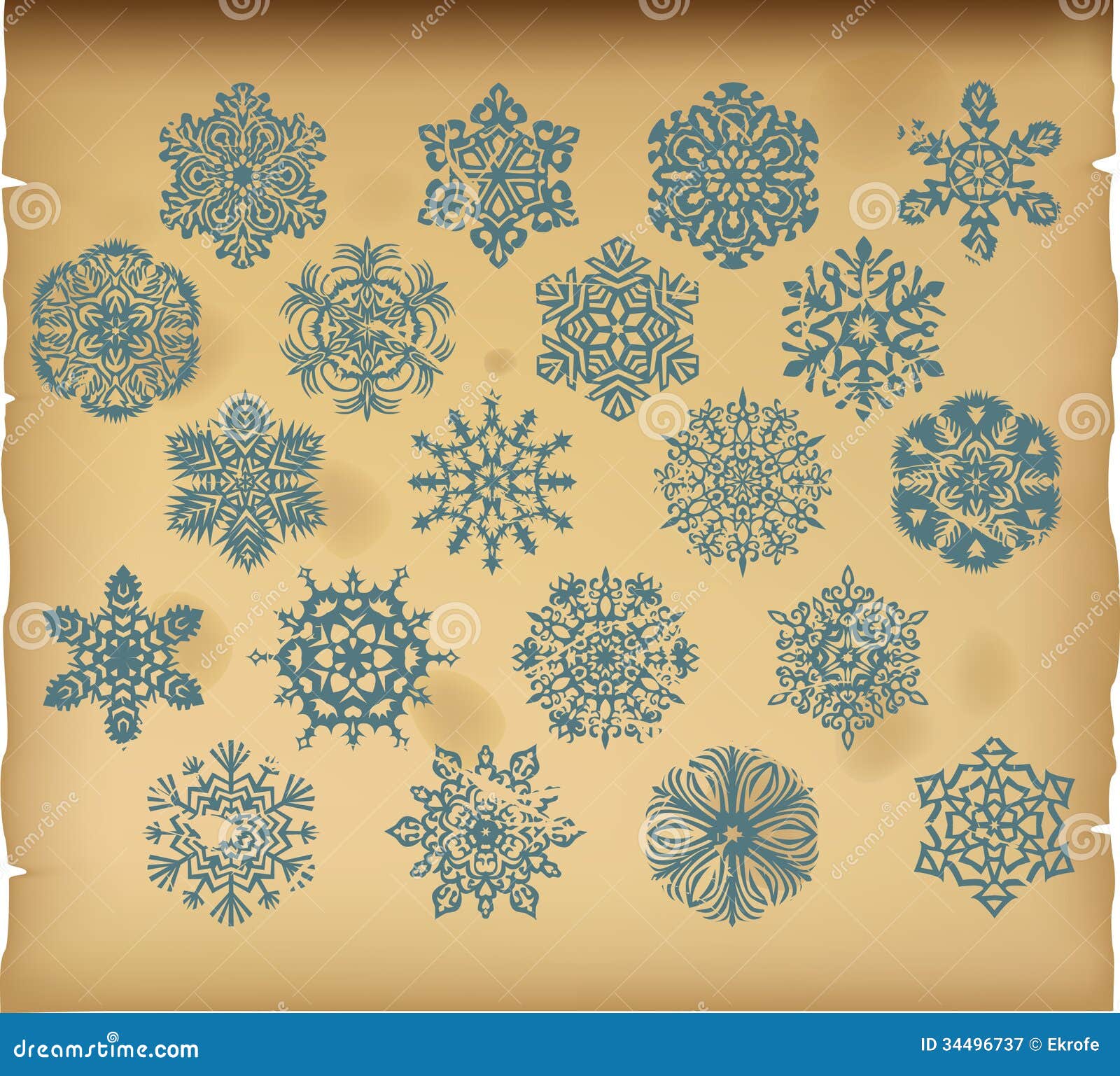 The Set of Vintage Snowflakes on Vintage Background Stock Illustration