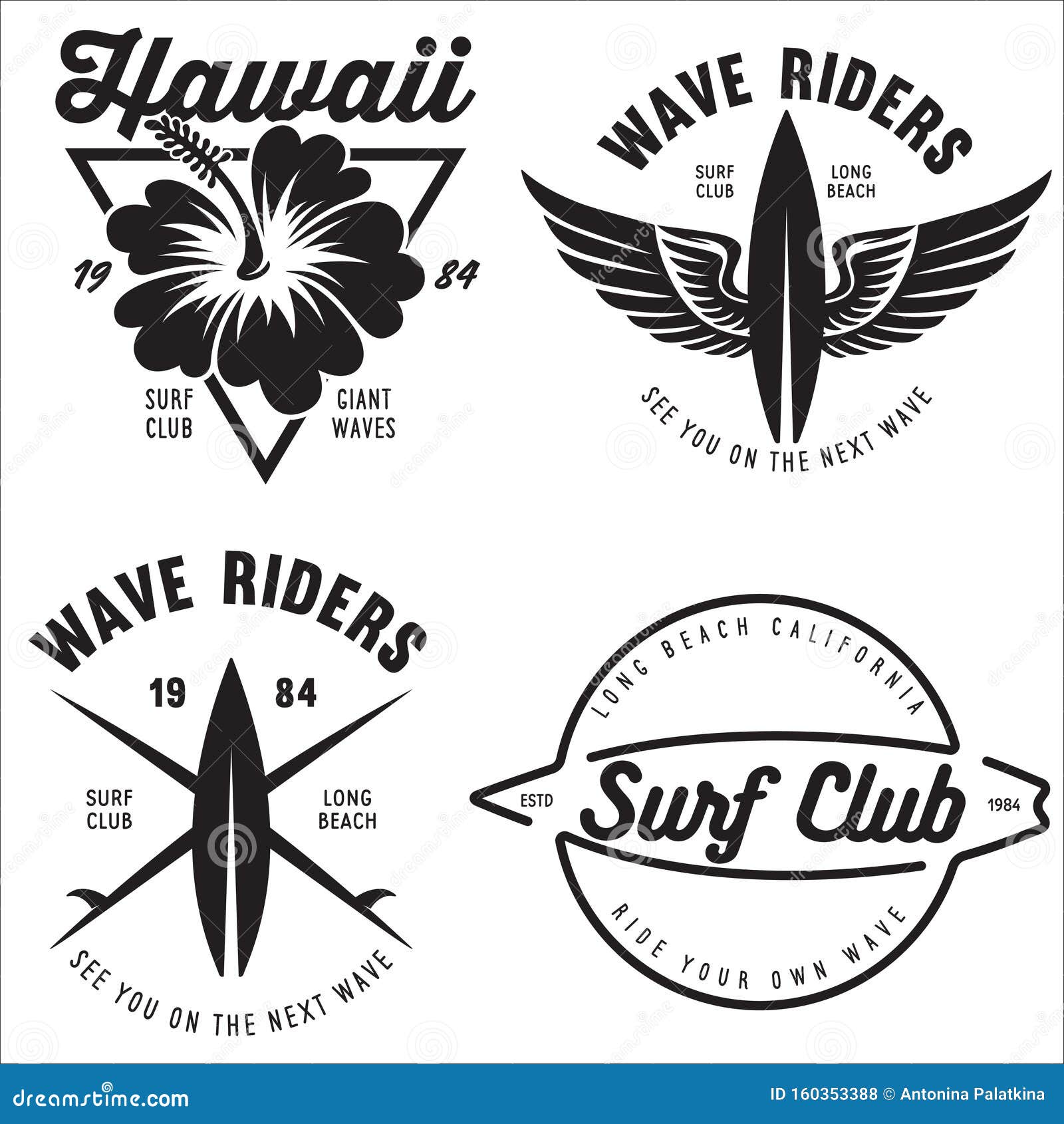 Set of Vintage Surfing Graphics and Emblems for Web Design or Print ...