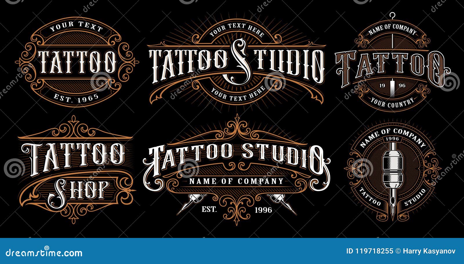 set of vintage tattoo emblems.