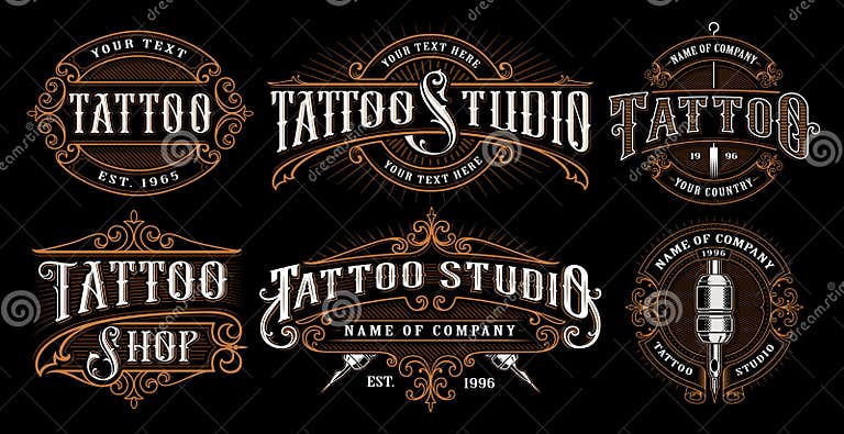 Set of Vintage Tattoo Emblems. Stock Vector - Illustration of ...
