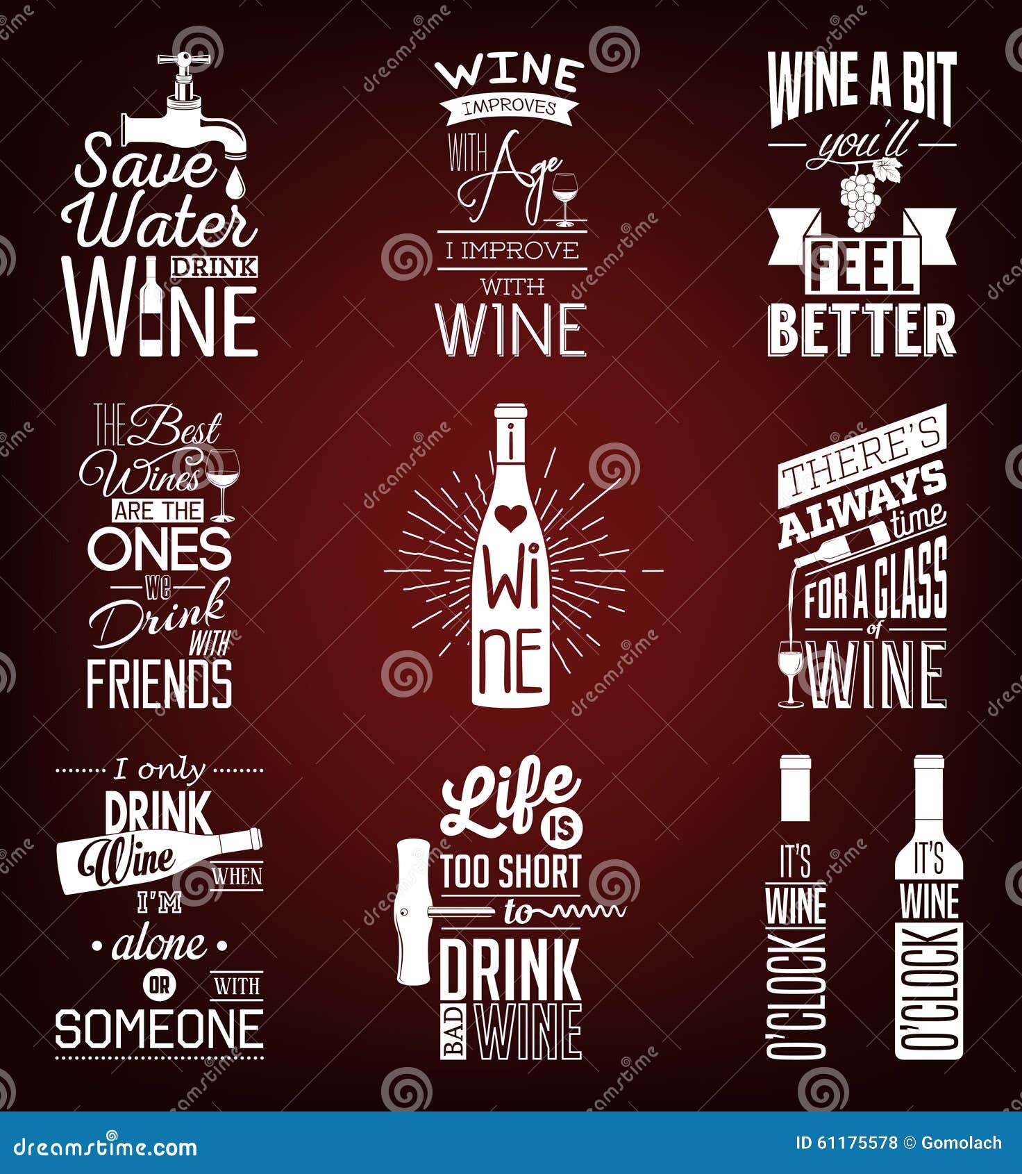 set of vintage wine typographic quotes