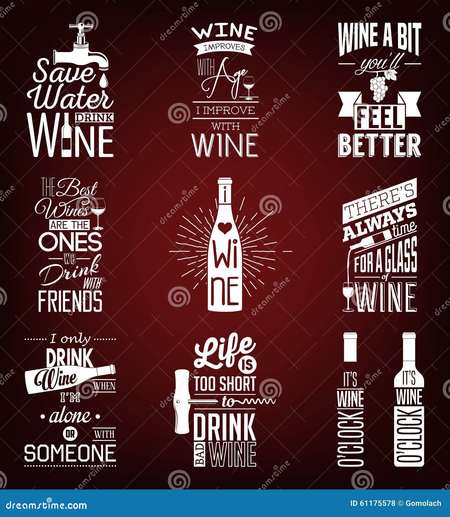 Set of Vintage Wine Typographic Quotes Stock Vector Illustration of