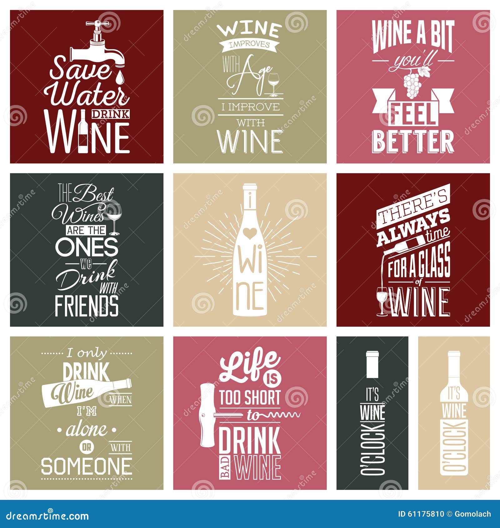 Set of Vintage Wine Typographic Quotes Stock Vector Illustration of