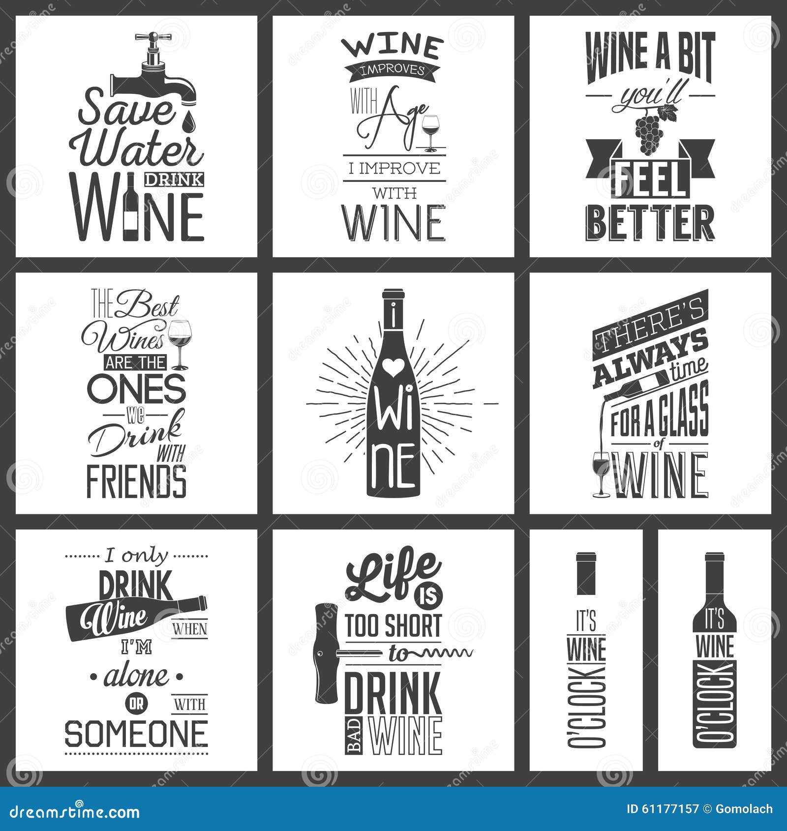 Set of Vintage Wine Typographic Quotes Stock Vector Illustration of