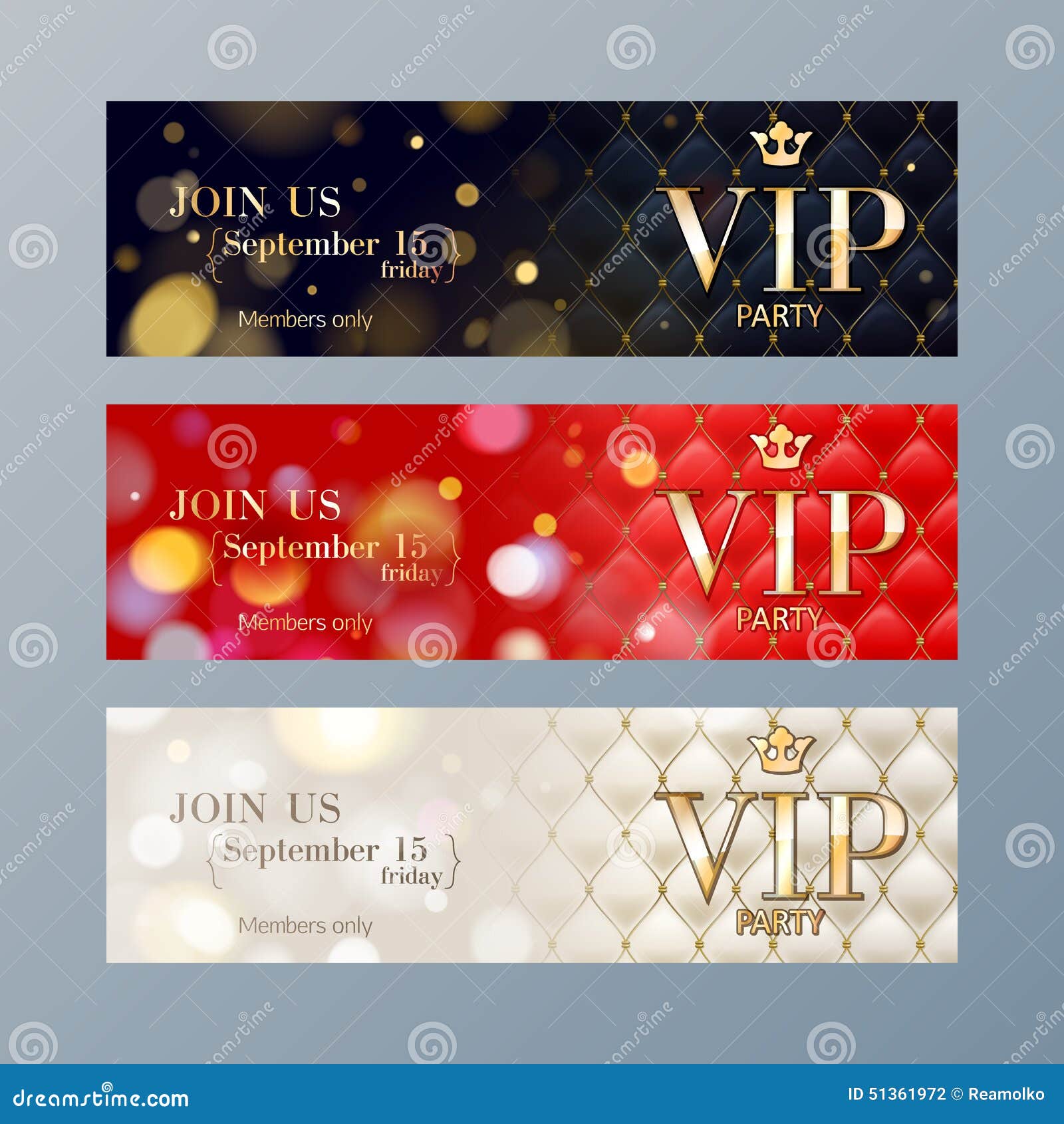 Set of VIP Party Banners Templates. Stock Vector Illustration of