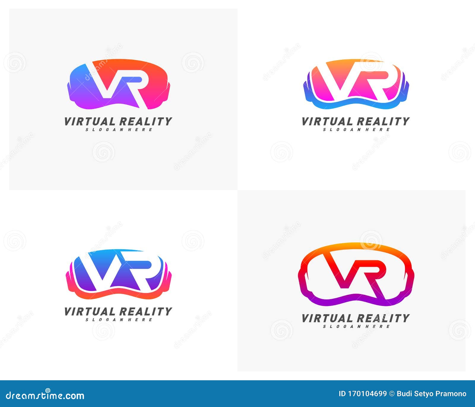 Set of Virtual Reality Logo Template Design Vector, VR Letter Logo
