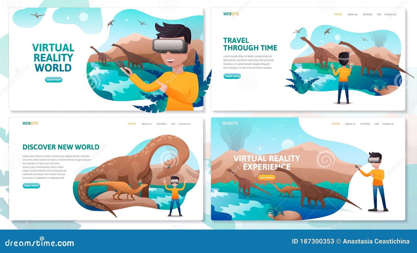 Set of Virtual Reality Technology Landing Page site Template, a Boy