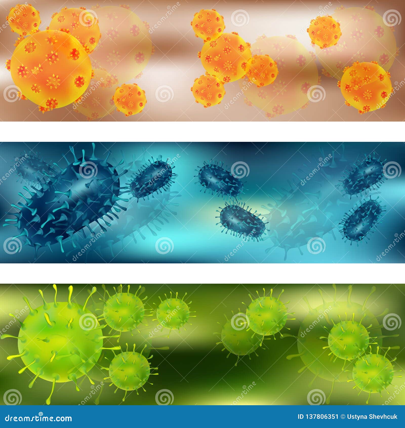 A Set of Viruses and Bacteria. Viruses and Bacteria Under the