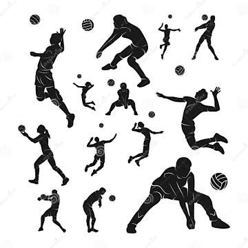 Set of Volleyball Player Vector. Silhouette of Volleyball Player Stock ...
