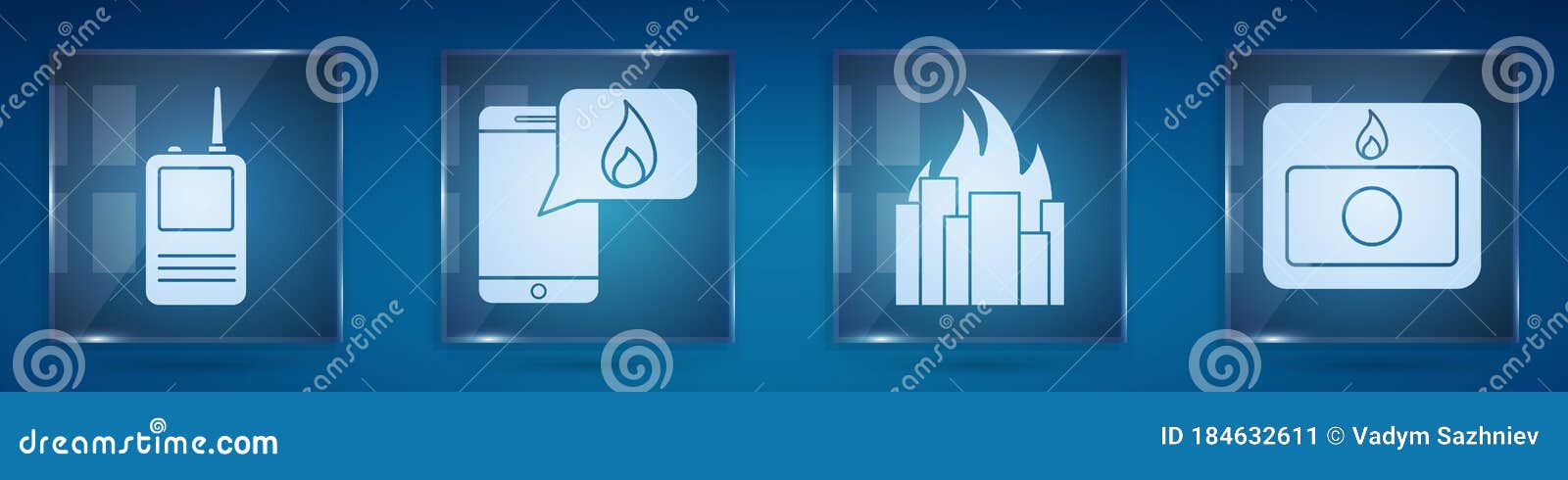 Set Walkie Talkie, Phone With Emergency Call 911, Fire In ...