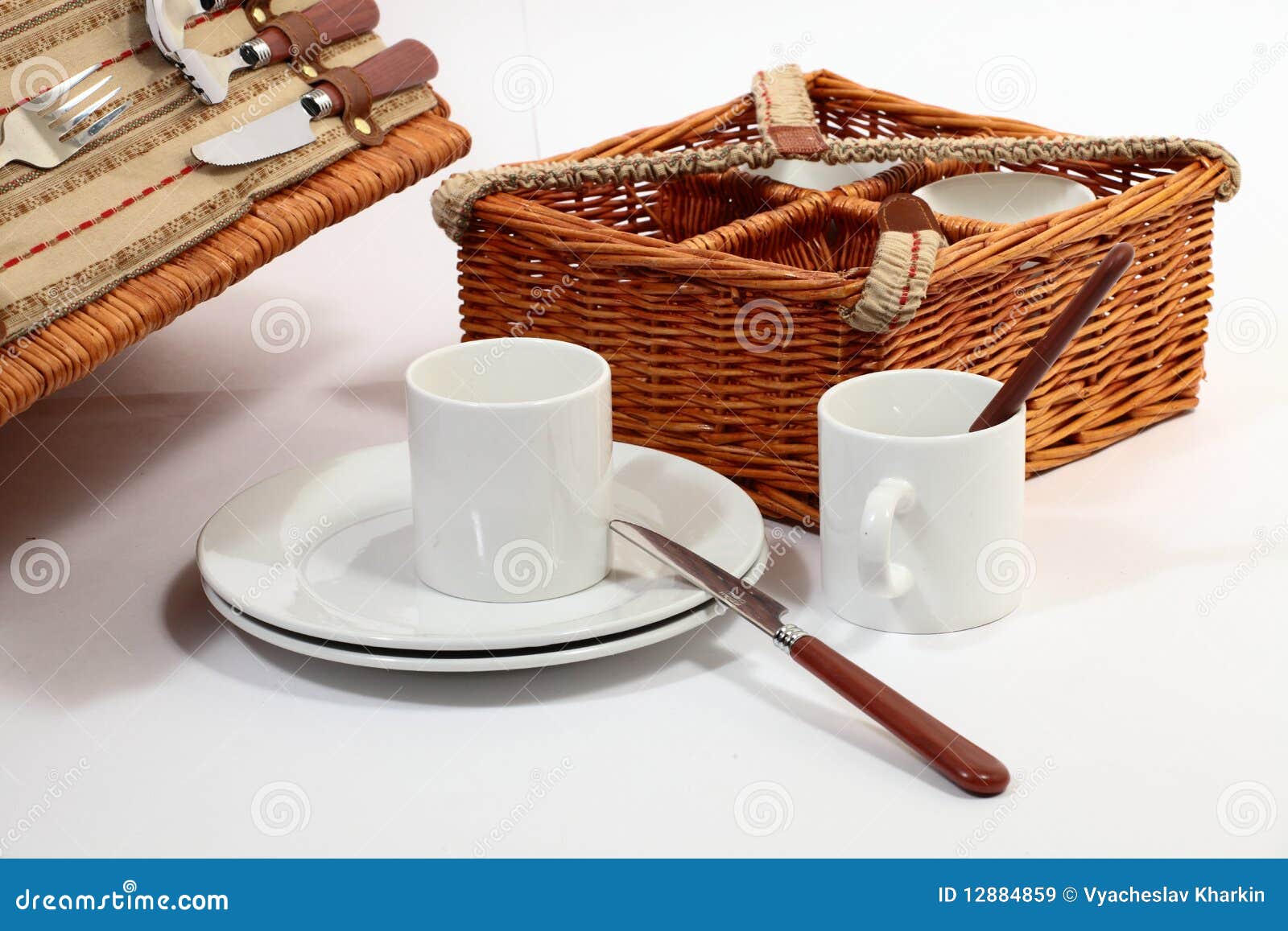 Set of ware for picnic stock image. Image of basket, spoons 12884859
