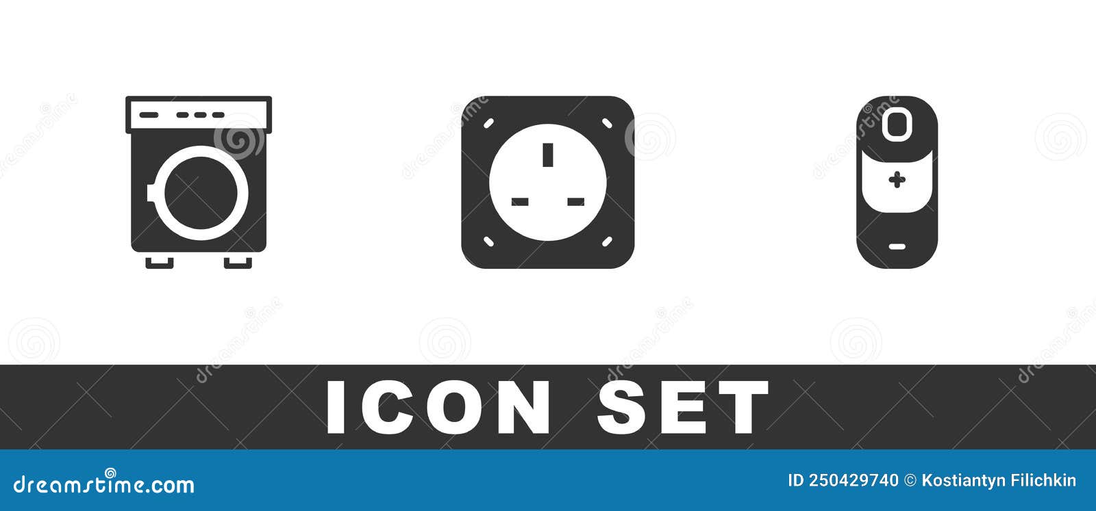 Set Washer, Electrical Outlet and Battery Charge Icon. Vector Stock