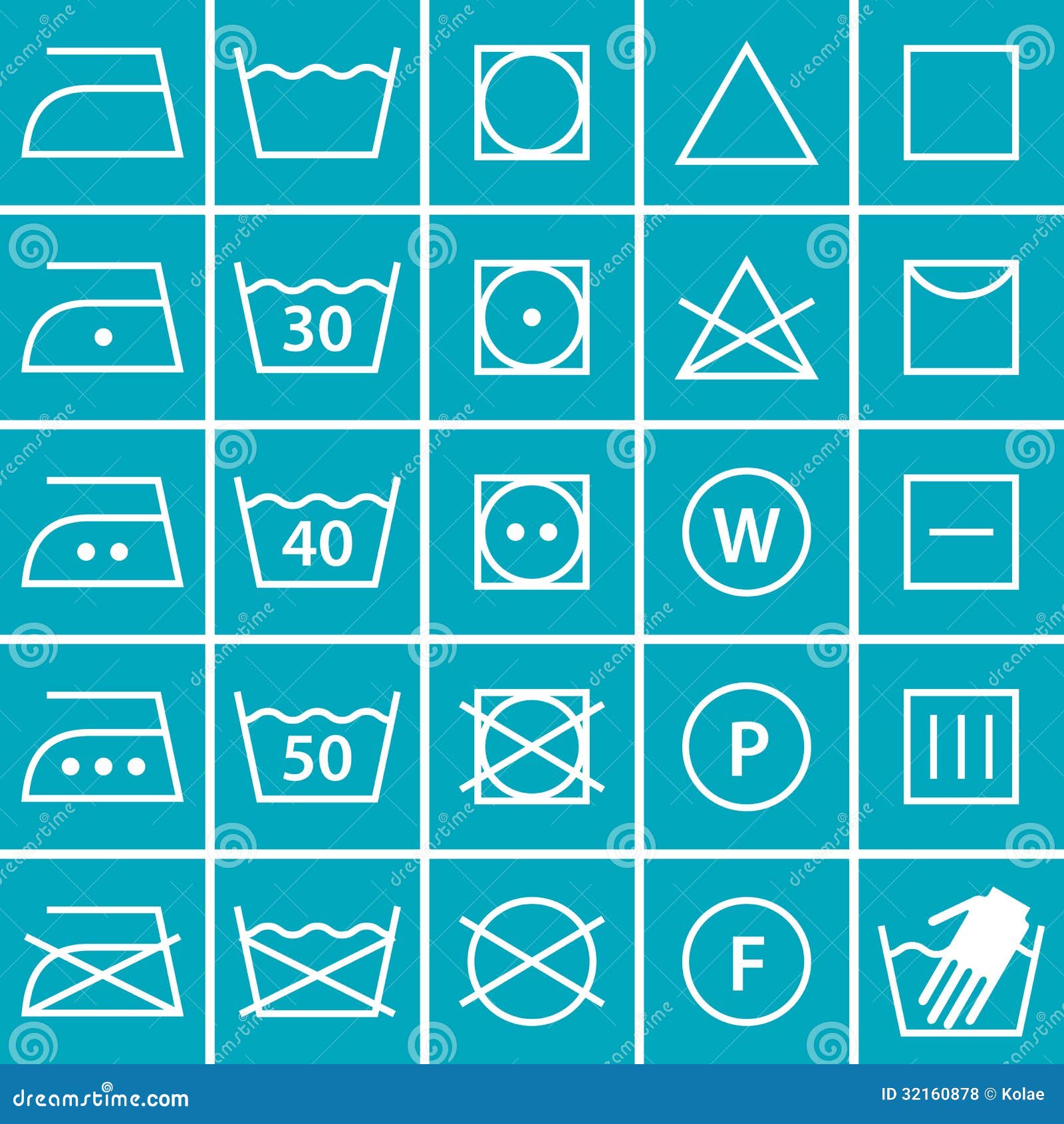 Washing Symbols. Standard Vector Pictograms For Labels. Laundry Tags