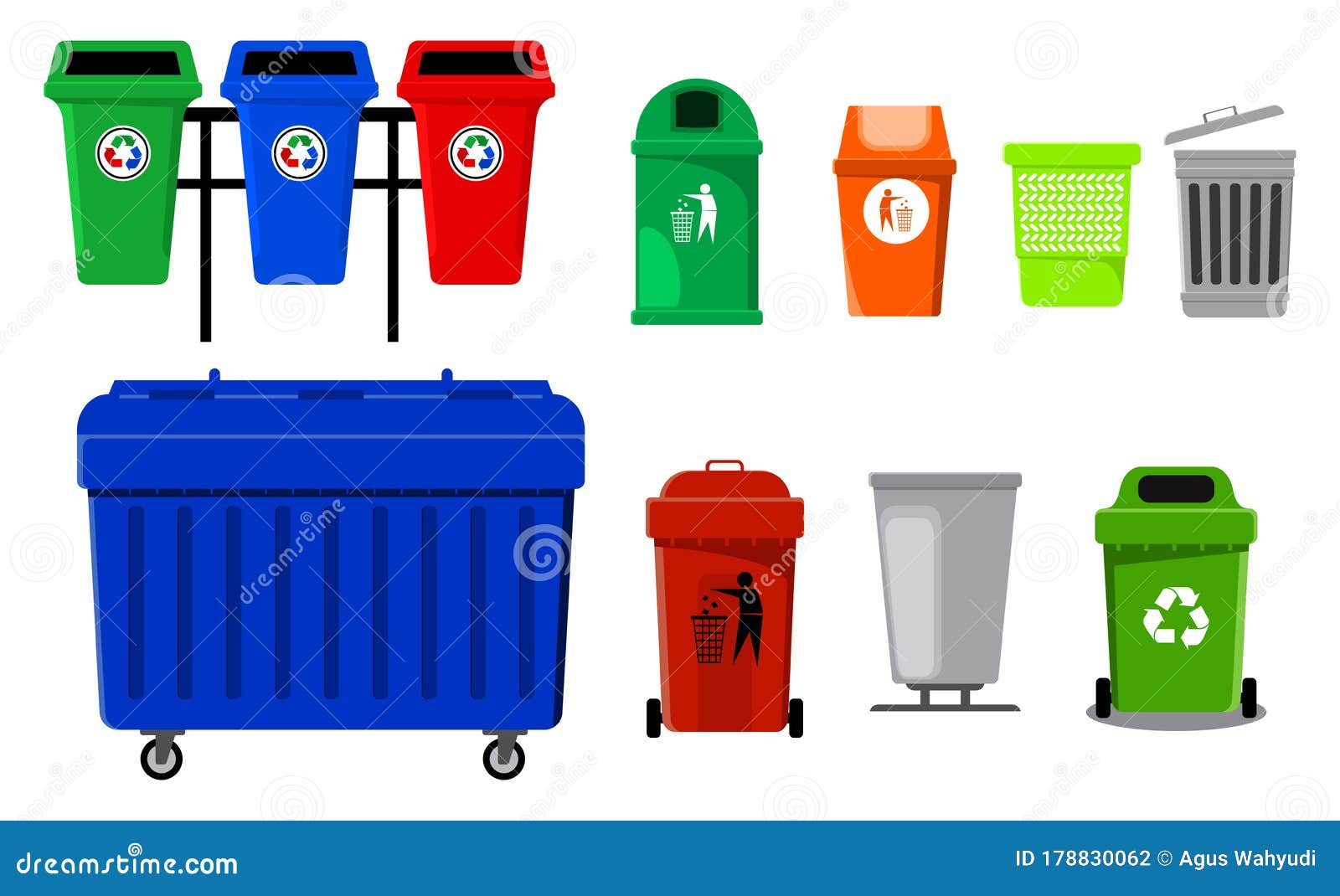 Set Of Waste Sorting Concept Or Colorful Garbage Bin Or Trash Can Waste Basket Or Recycling Ecology Concept Eps 10 Vector Stock Illustration Illustration Of City Flat