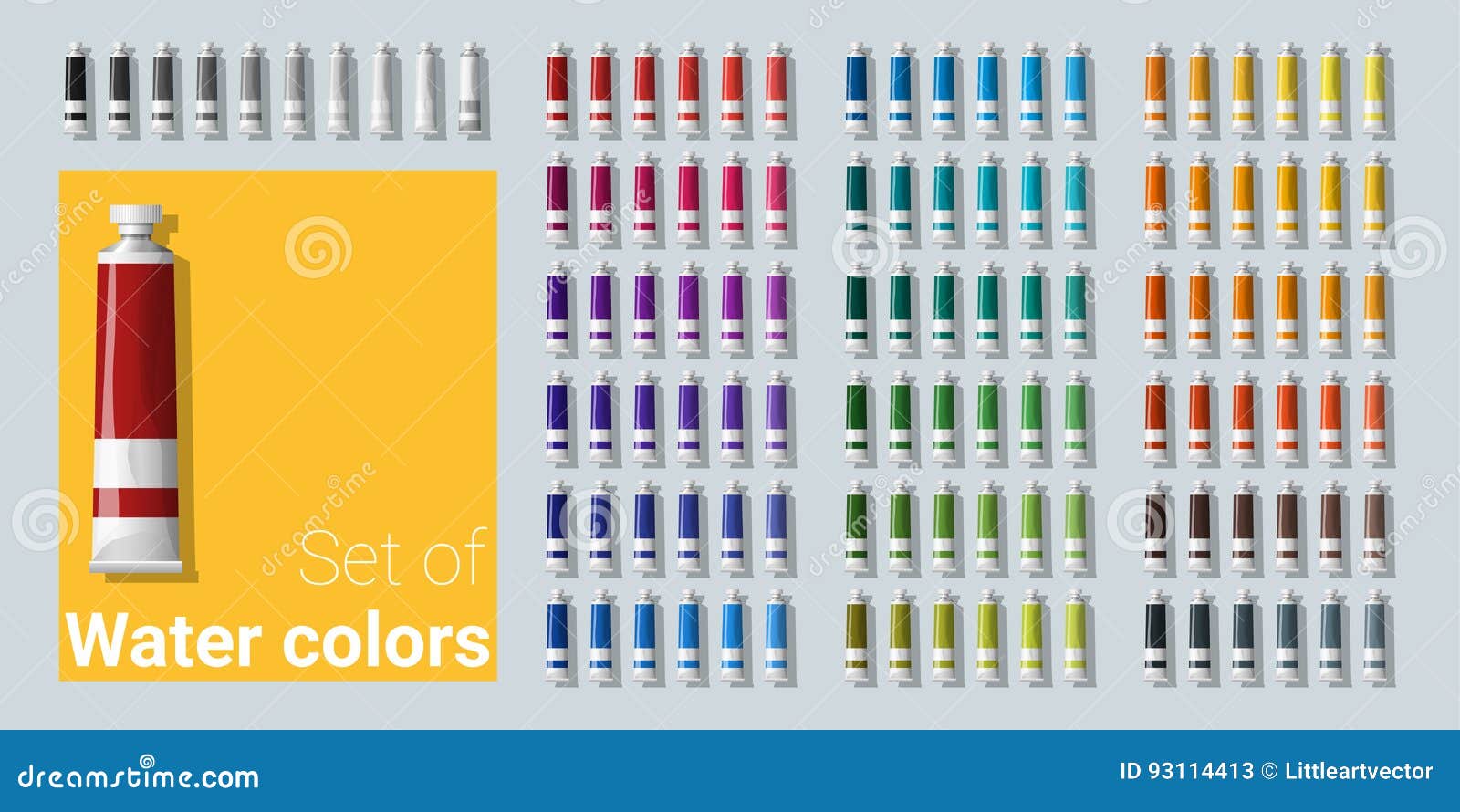 Set of water color tubes stock vector. Illustration of spectrum 93114413