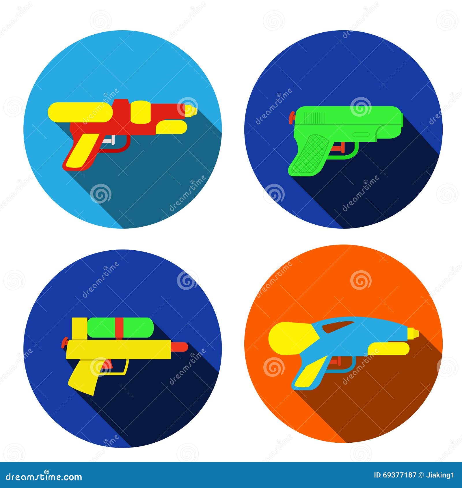 Set of Water Gun Icons in Flat Style, Vector Stock Vector