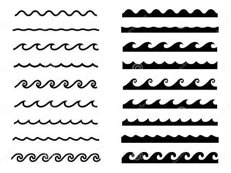 Set of Water Wave Icons, Seamless Wave Pattern Set Stock Vector ...